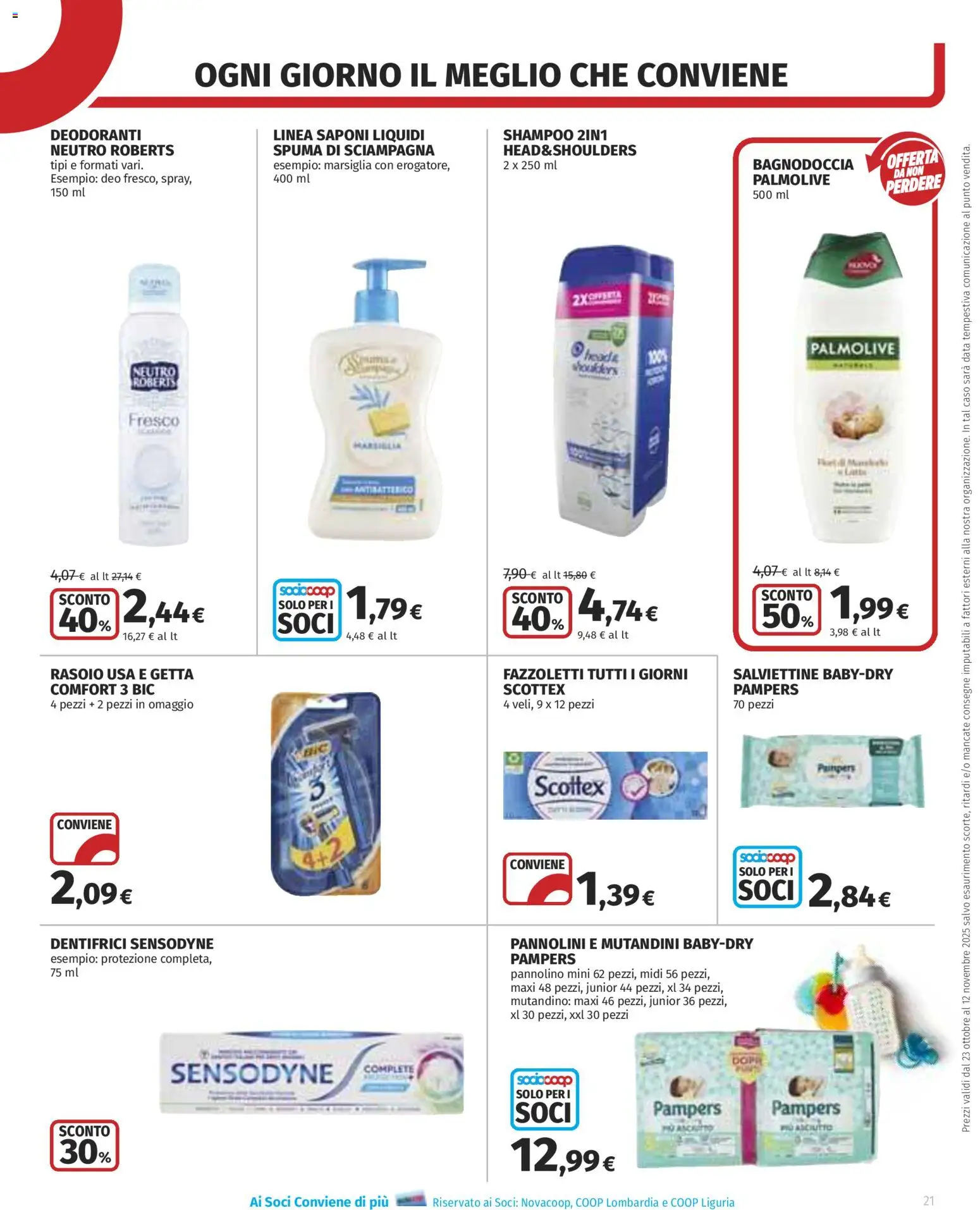 Volantino COOP del 23.10.2025 | Pagina: 21 | Prodotti: Pannolini, Rasoio, Fazzoletti, Data