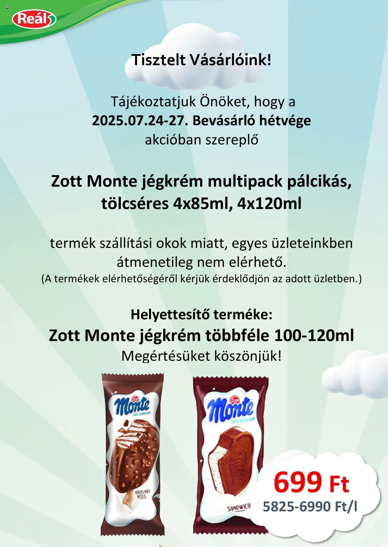 Reál akciós ujság - amely érvényes a következő dátumtól: 24.07.2025 | Oldal: 4 | Termékek: Jégkrém