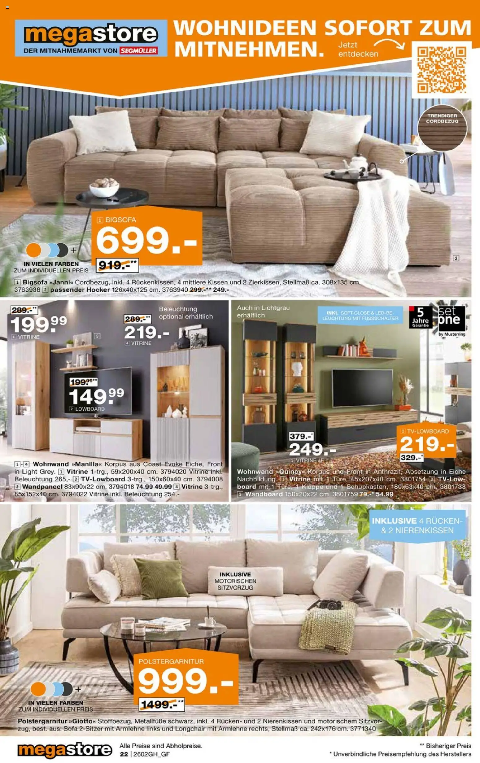 Segmüller Highlight Angebote – gültig ab 31.01.2026 | Seite: 40 | Produkte: Bigsofa, Wohnwand, Lowboard, Vitrine
