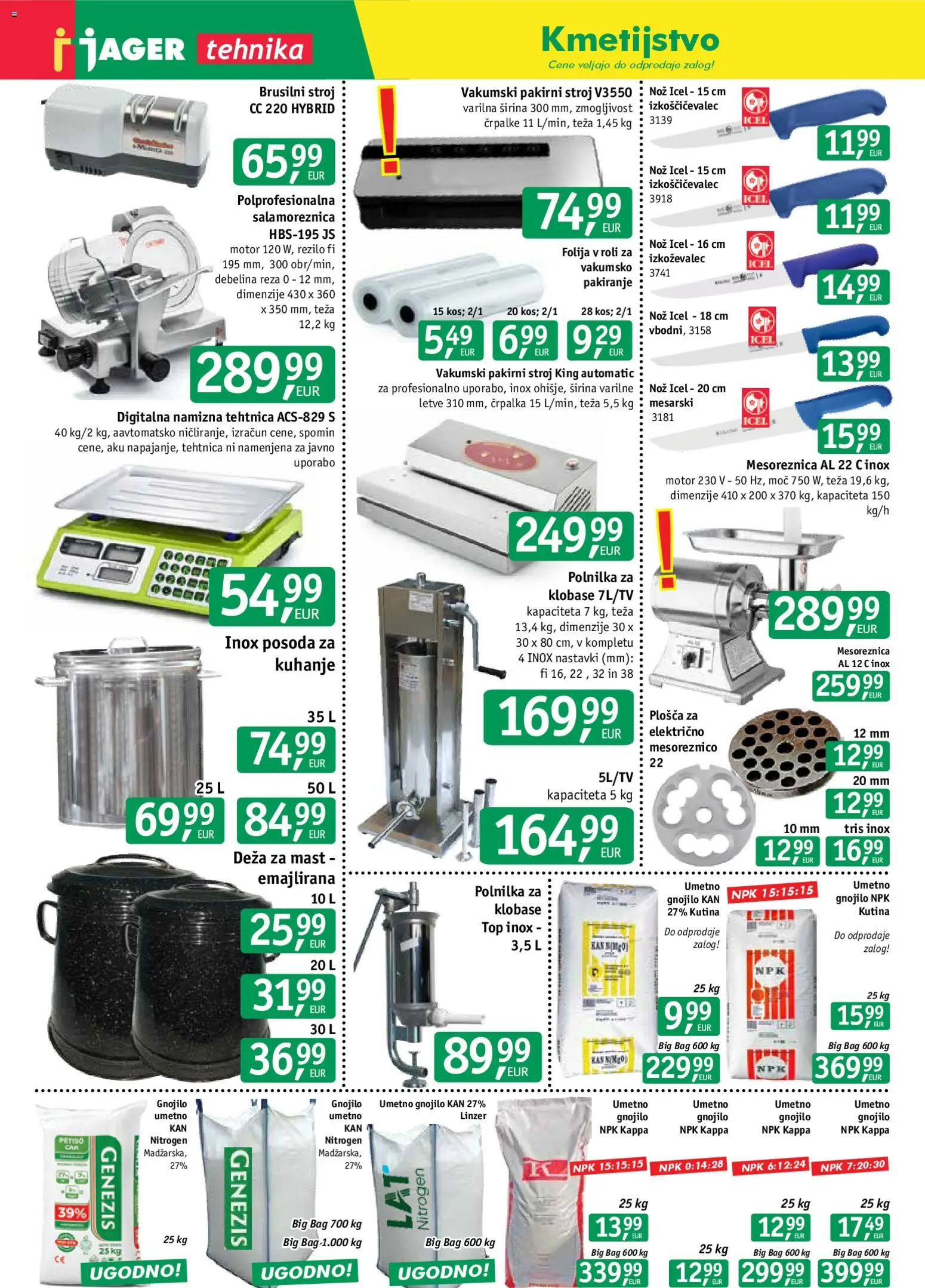Novi Jager katalog ponudbe – veljaven od 19.11.2025 | Stran: 1 | Izdelki: Nož, Mesoreznica, Folija, Klobase