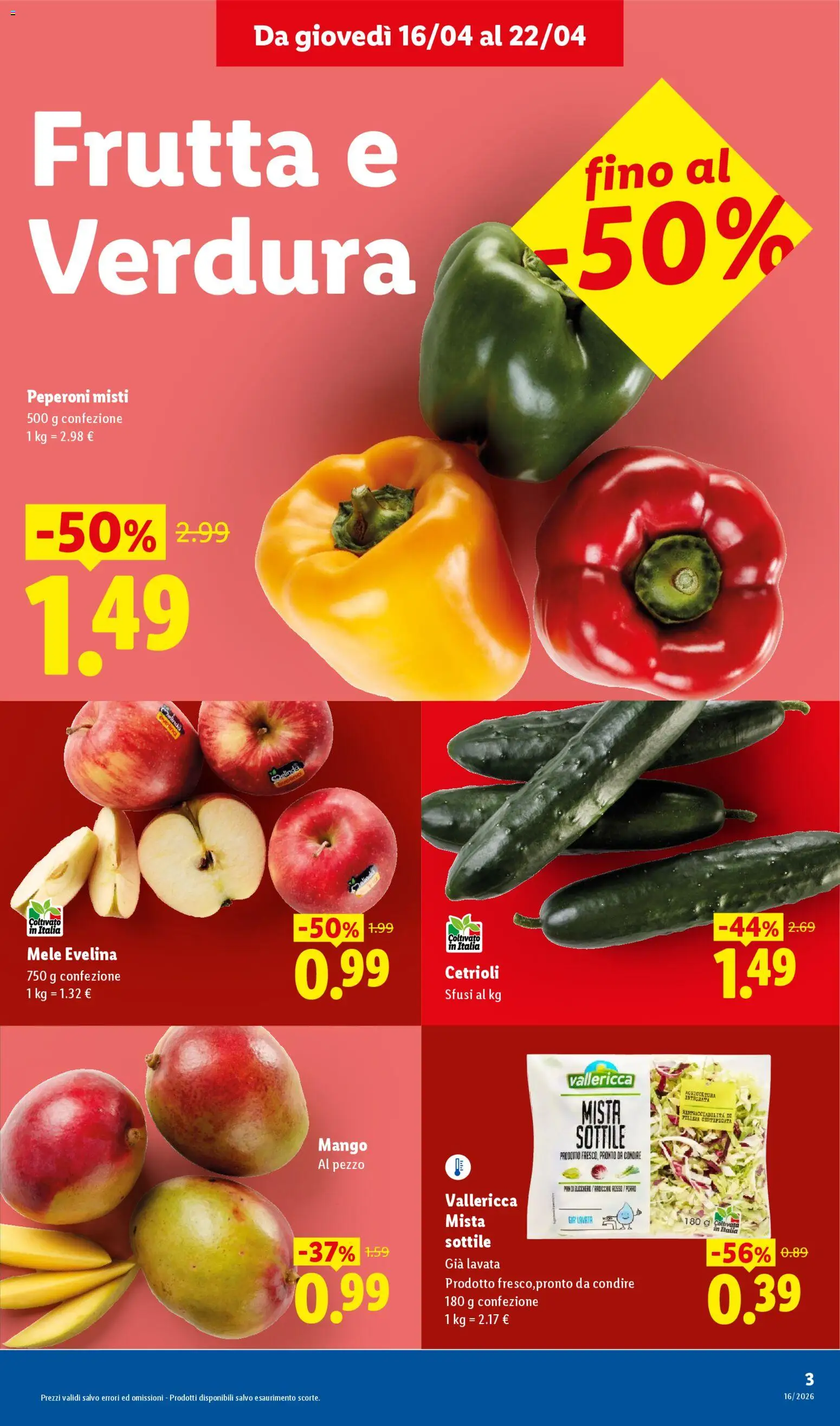 Volantino Lidl del 16.04.2026 | Pagina: 3 | Prodotti: Peperoni, Cetrioli, Frutta, Mango