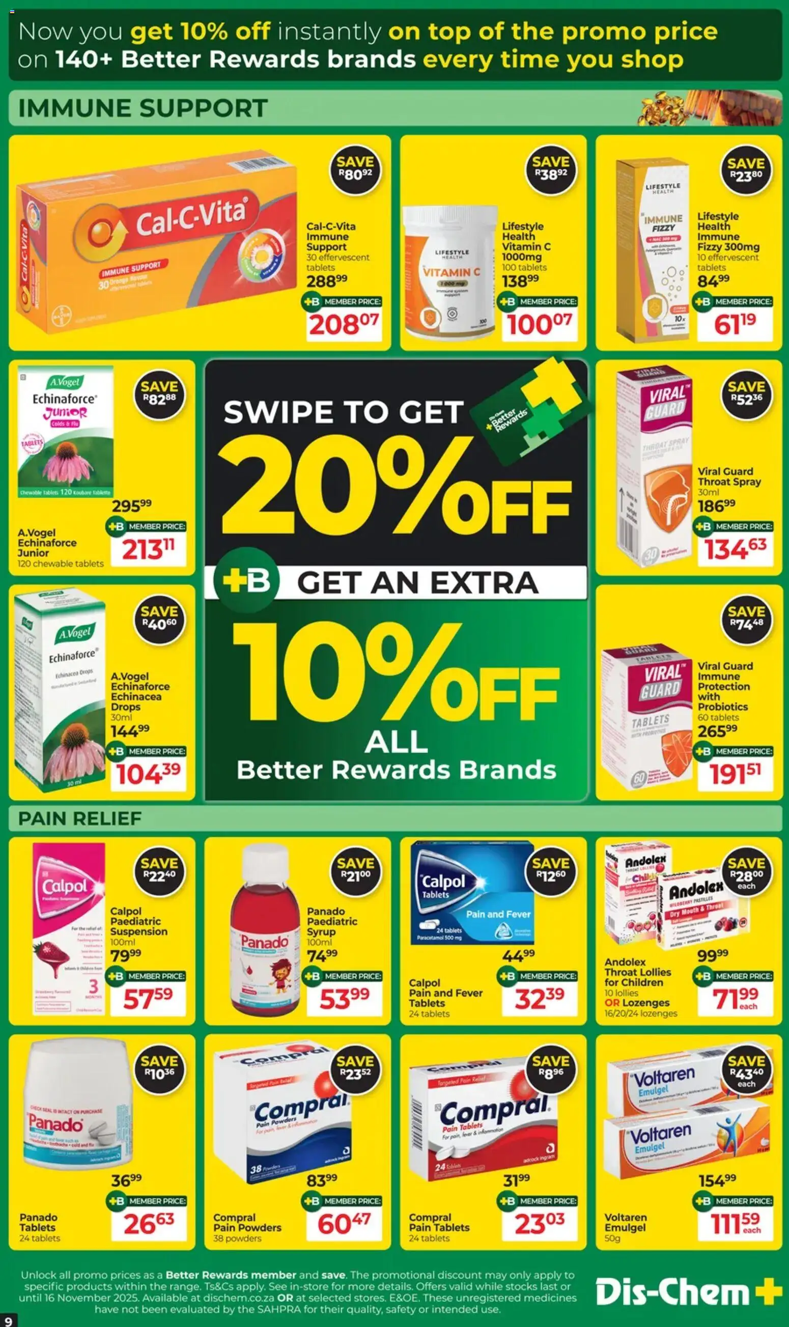 New Dis-Chem catalogue – valid from 21.10.2025 | Page: 9 | Products: Tablet, Lozenges, Syrup