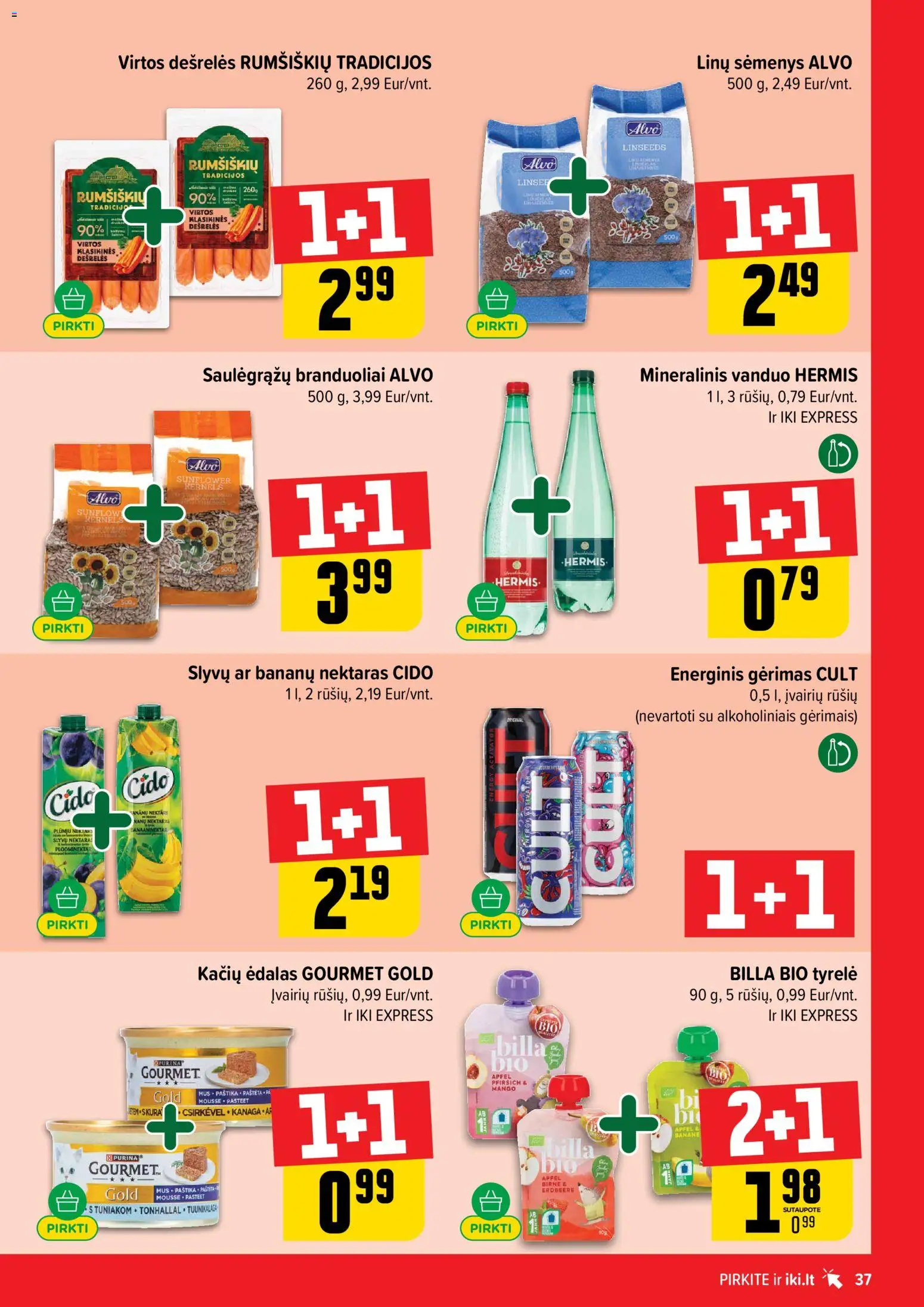 IKI akcijos nuo 27.04.2026 | Puslapis: 37 | Prekių: Dešrelės, Energinis gėrimas, Mineralinis vanduo