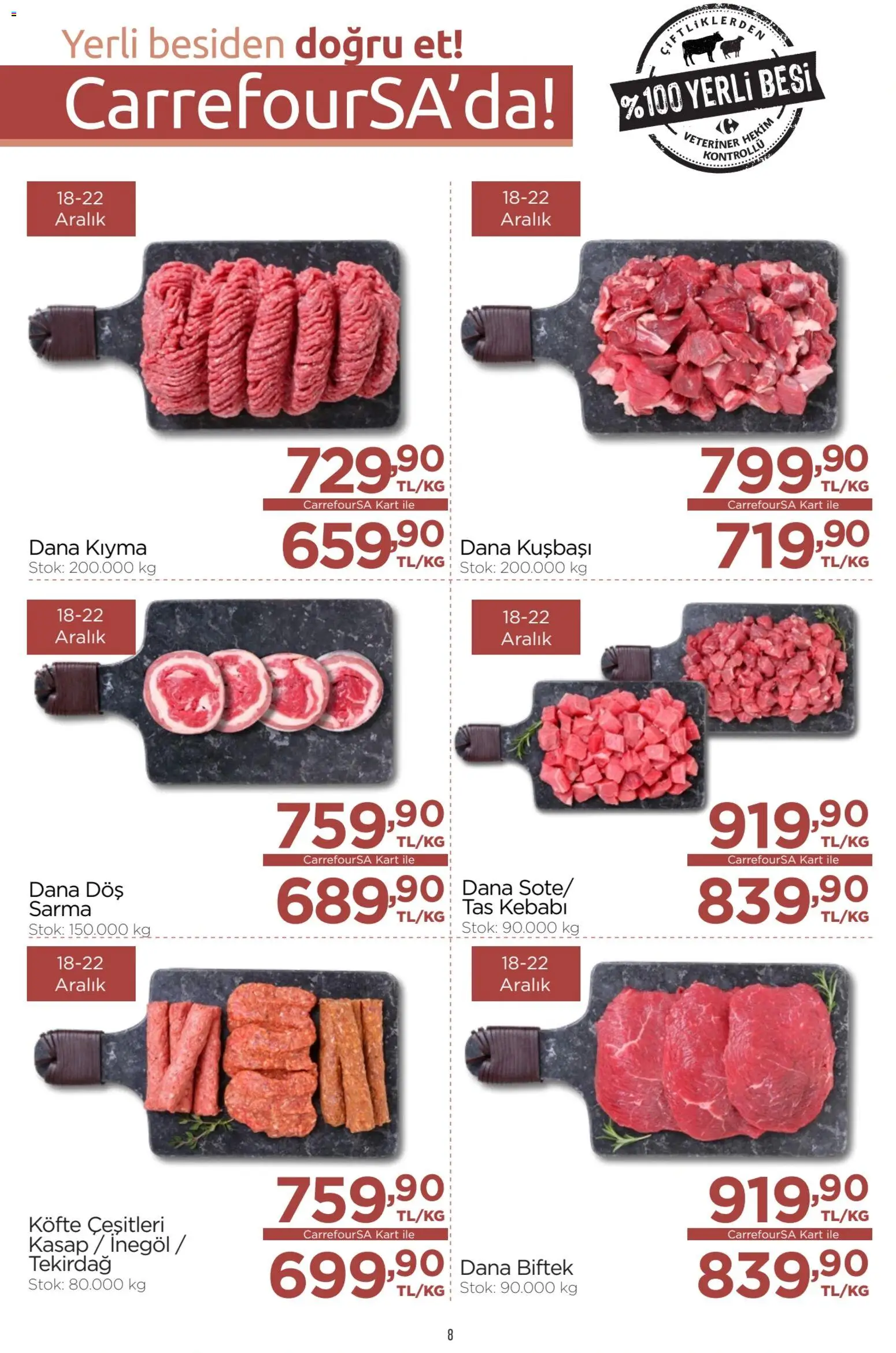 CarrefourSA Katalog - 18.12.2025 tarihinden itibaren geçerlidir | Sayfa: 8 | Ürünler: Kıyma, Dana kuşbaşı