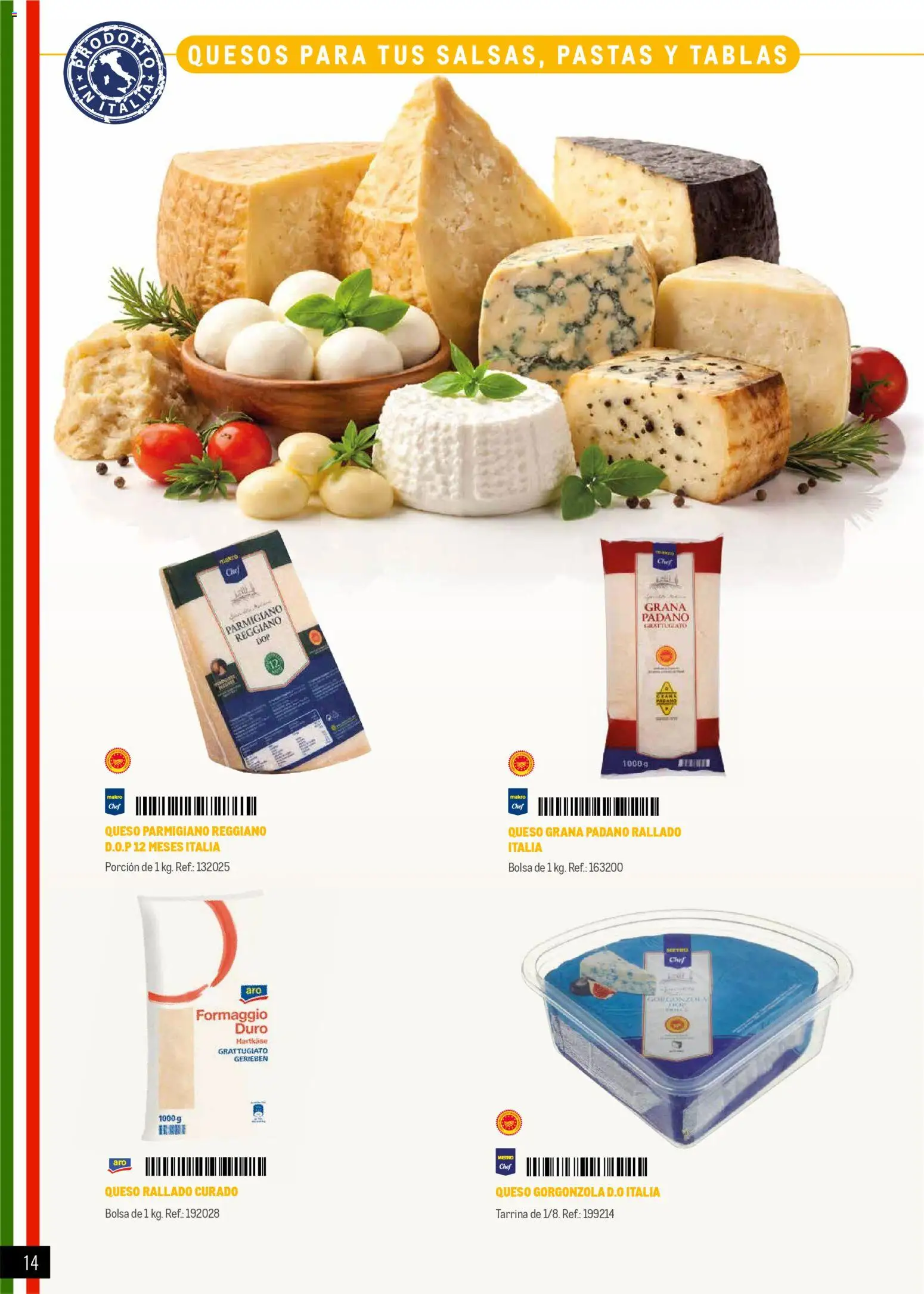 Makro Restaurantes italianos Prat │ válido desde el 27.03.2026 | Página: 14 | Productos: Queso, Queso rallado, Bolsa