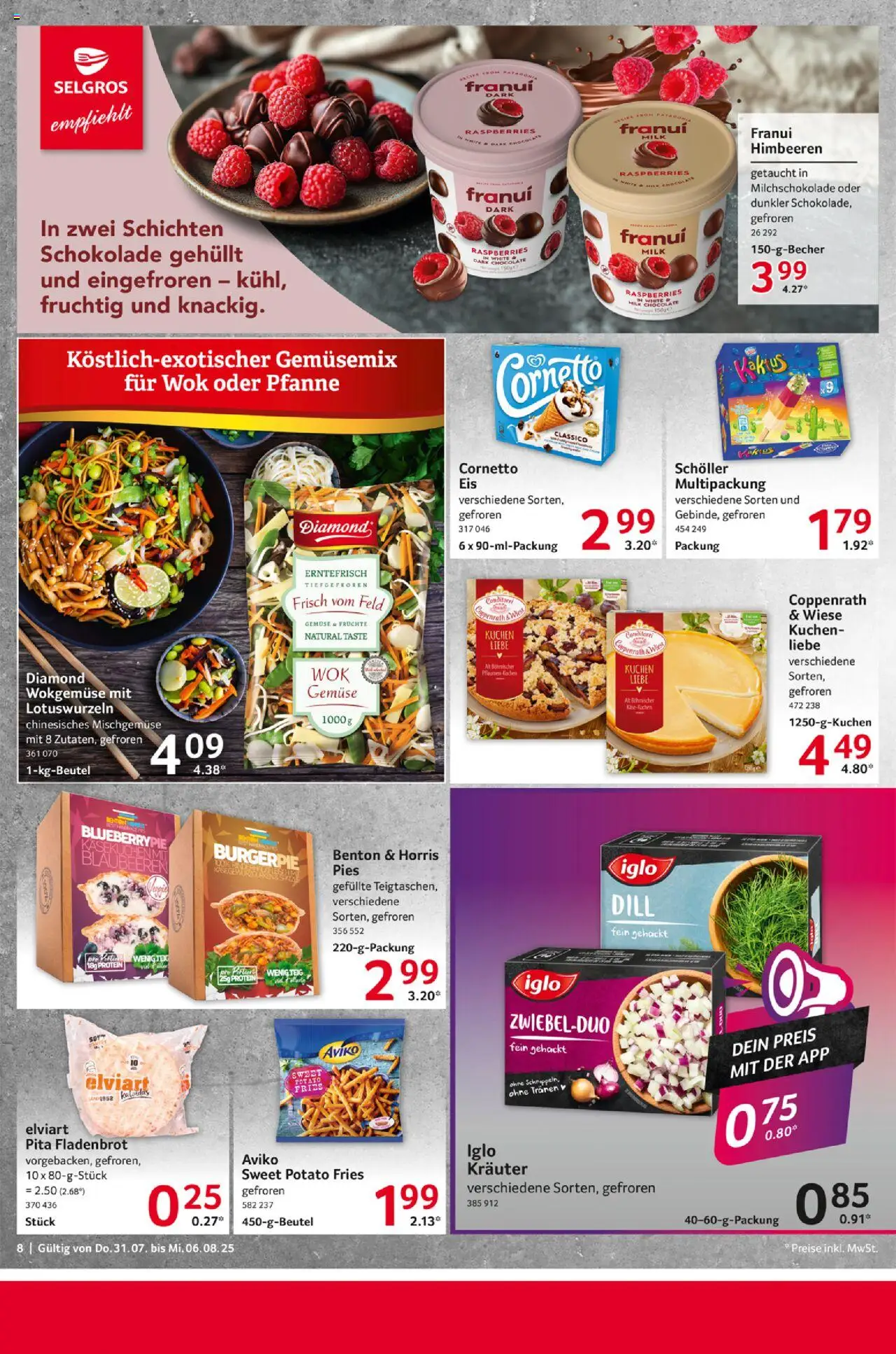 Selgros Prospekt 	 - gültig ab dem 31.07.2025 | Seite: 8 | Produkte: Schokolade, Iglo, Dill, Kuchen