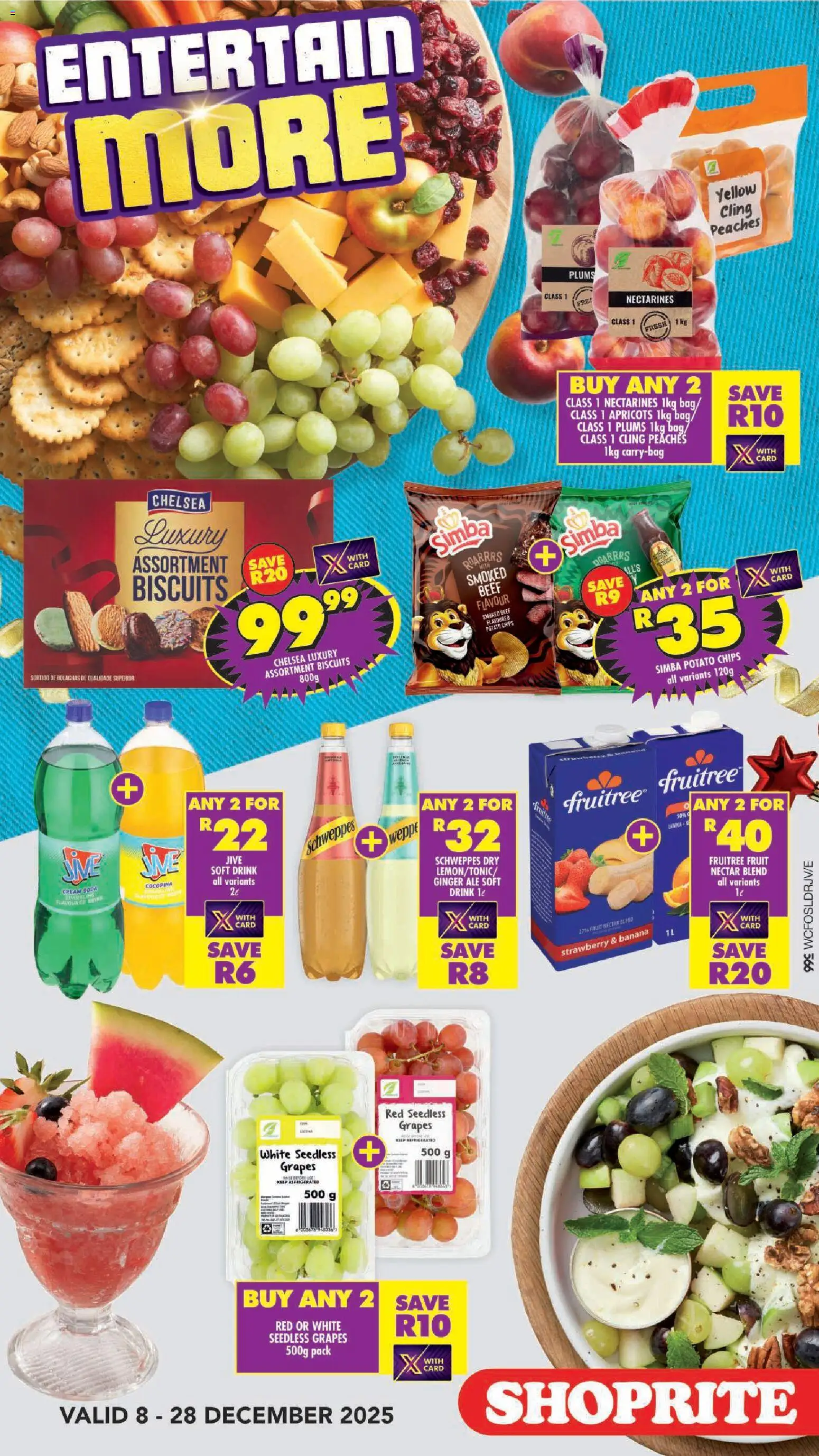 New Shoprite catalogue – valid from 08.12.2025 | Page: 2 | Products: Biscuits, Fruit, Nectarines, Grapes