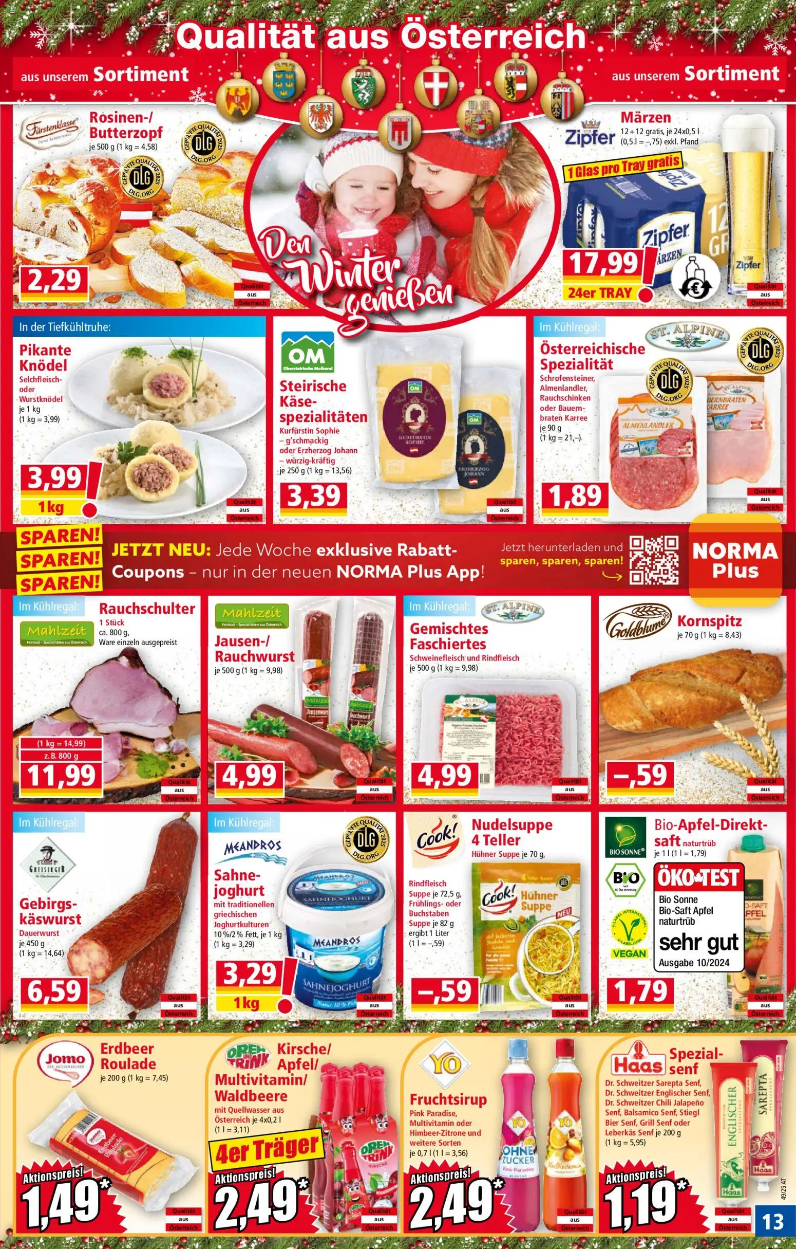 Norma Flugblatt gültig ab 01.12.2025 | Seite: 13 | Produkte: Chili, Käse, Saft, Rindfleisch