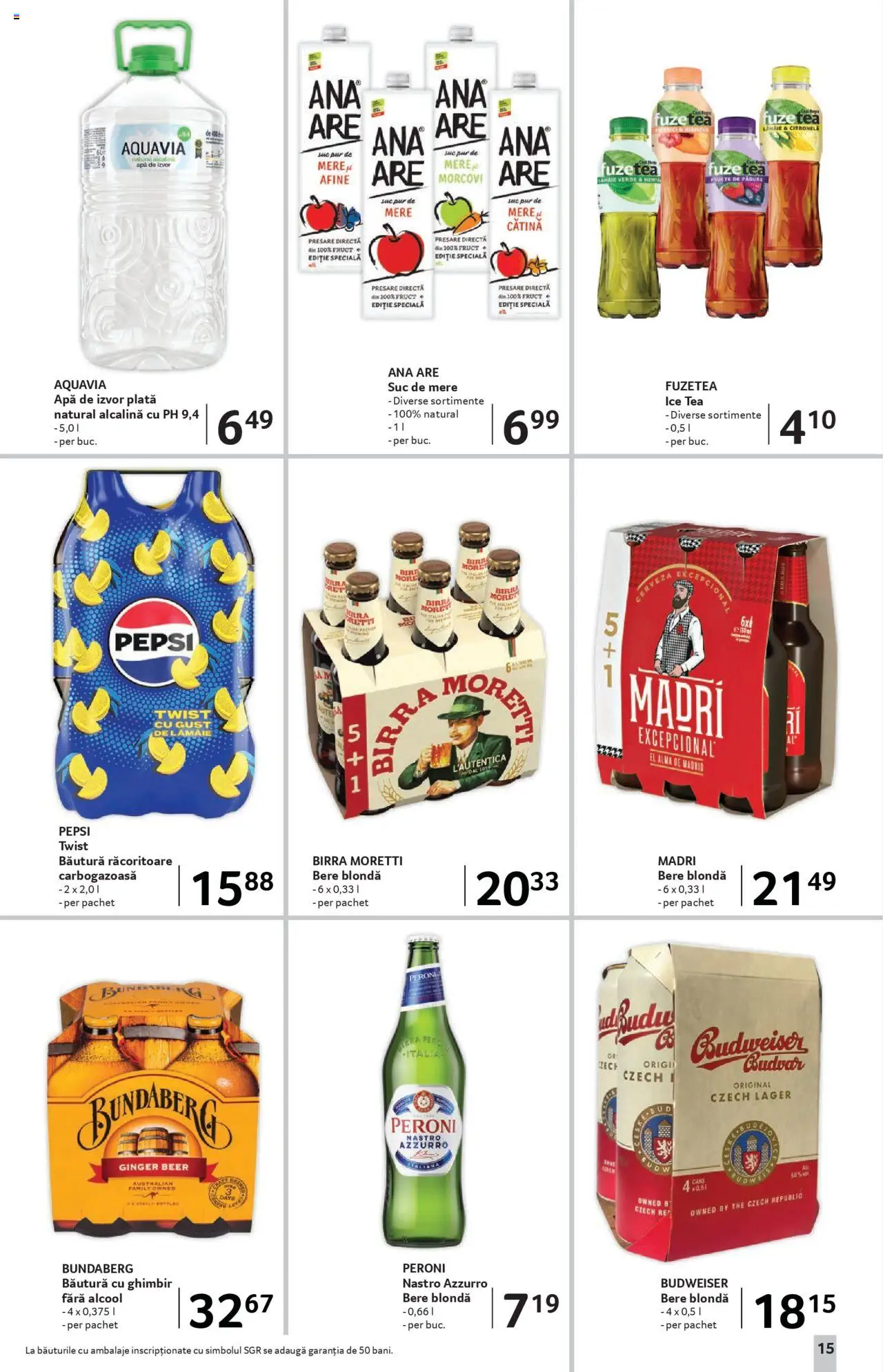 Catalog Selgros - Sibiu – valabil de la 22.08.2025 | Pagină: 15 | Produse: Suc, Bere, Apă, Fructe