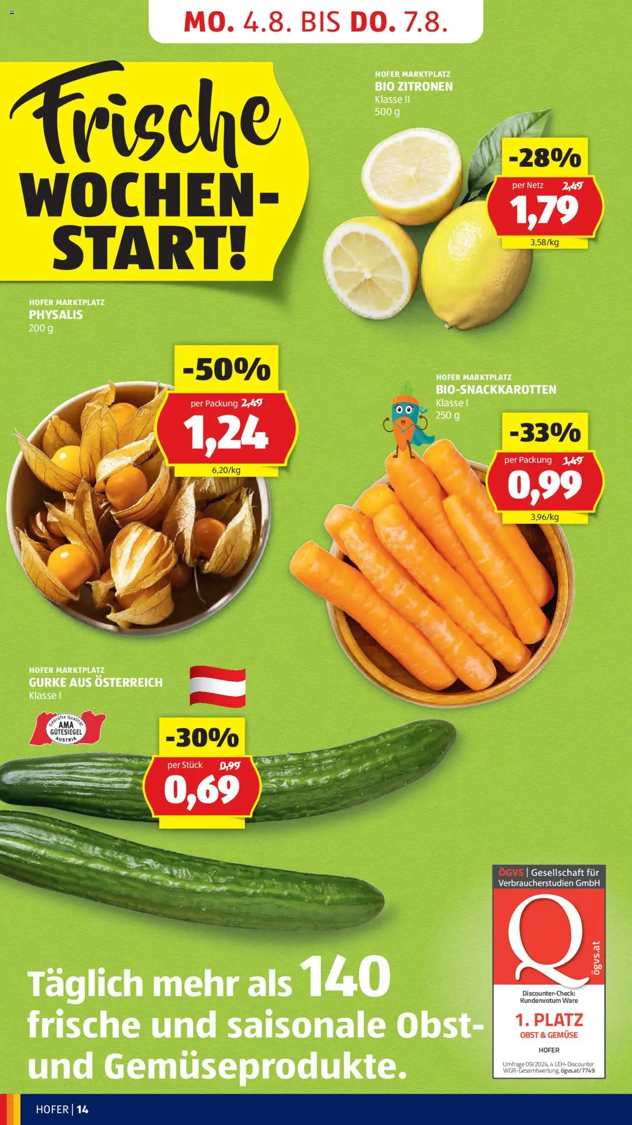 Hofer Flugblatt gültig ab 01.08.2025 | Seite: 16 | Produkte: Gemüse, Obst