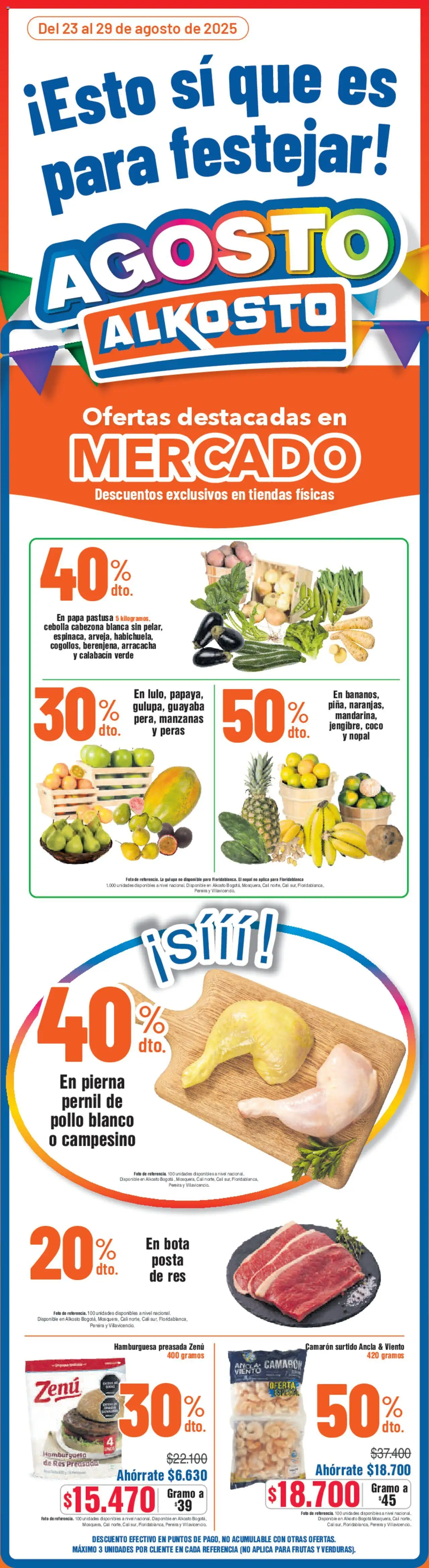 Alkosto folleto │ válido desde el 23.08.2025 | Página: 1 | Productos: Calabacín, Manzanas, Παγωμένο τσάι, Σοκολατούχο γάλα