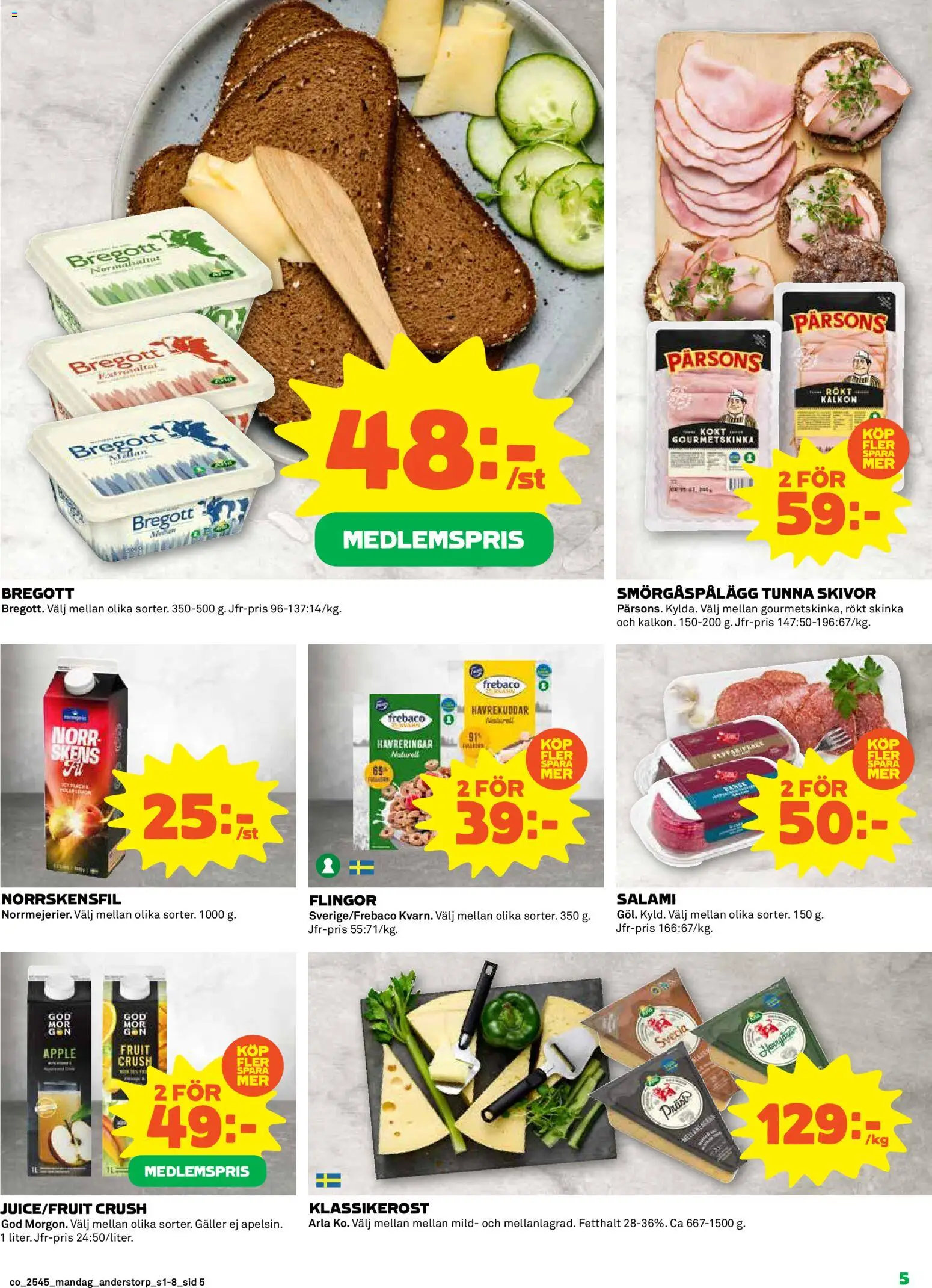 Coop reklamblad aktuell från 03.11.2025 | Sida: 5 | Produkter: Bregott, Skinka, Kalkon, Äpple