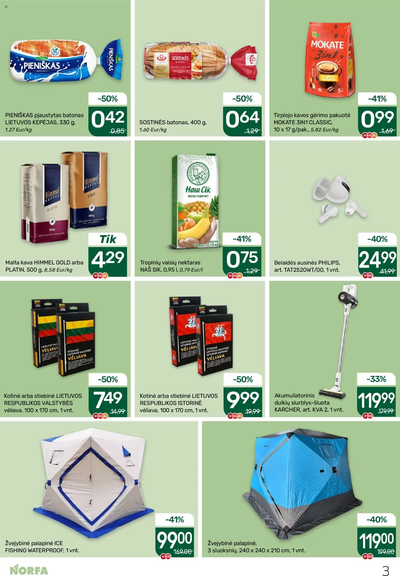 NORFA akcijos nuo 08.01.2026 | Puslapis: 3 | Prekių: Batonas, Ausinės, Kava