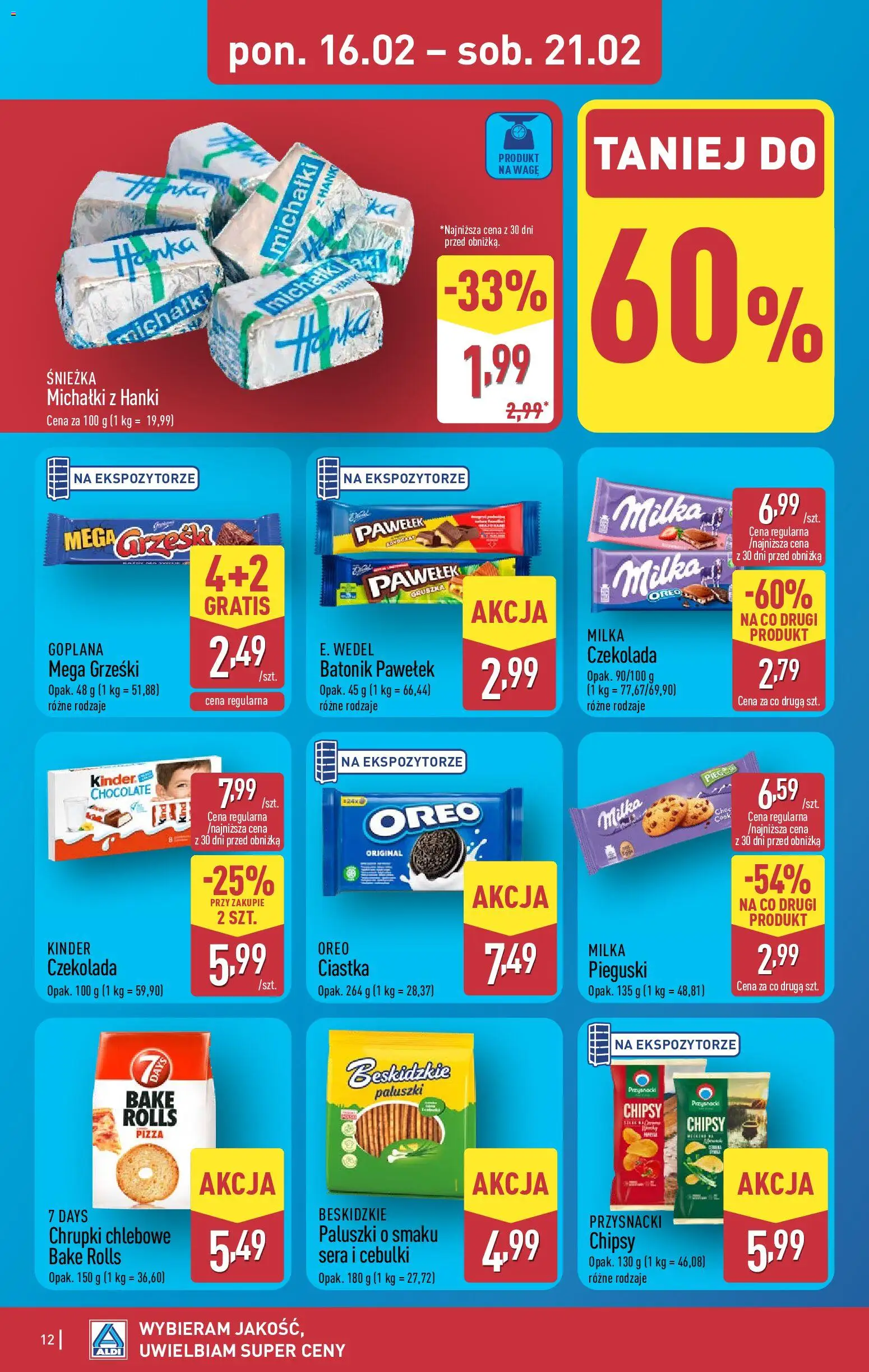 Aldi Polsko leták od 16.02.2026 | Strana: 12 | Produkty: Milka, Chipsy, Oreo, Kinder
