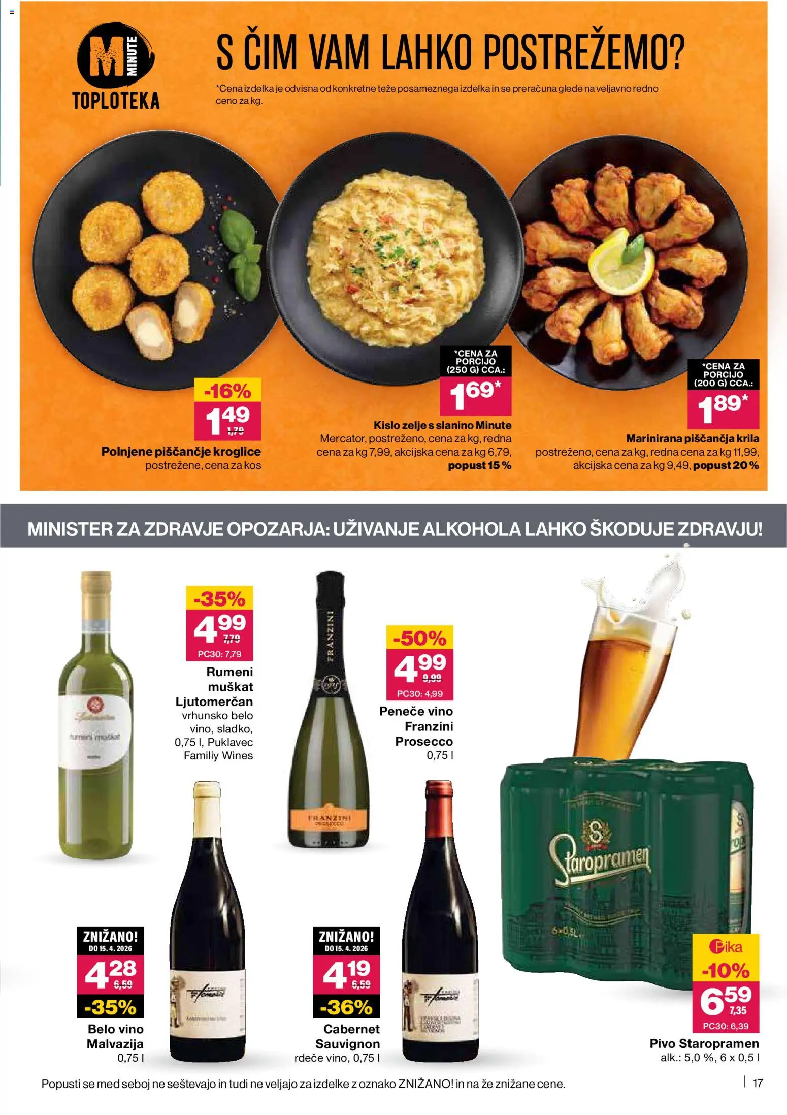 Novi Mercator katalog ponudbe – veljaven od 22.01.2026 | Stran: 17 | Izdelki: Piščančja krila, Kos, Vino, Zelje