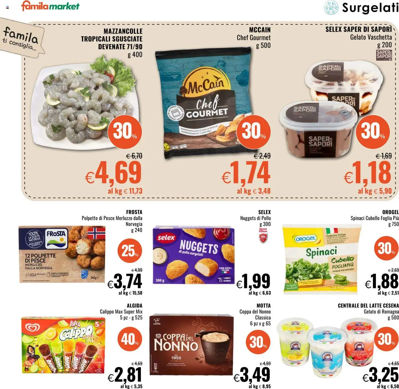 Volantino Famila del 31.07.2025 | Pagina: 8 | Prodotti: Cioccolato, Pollo, Latte, Spinaci
