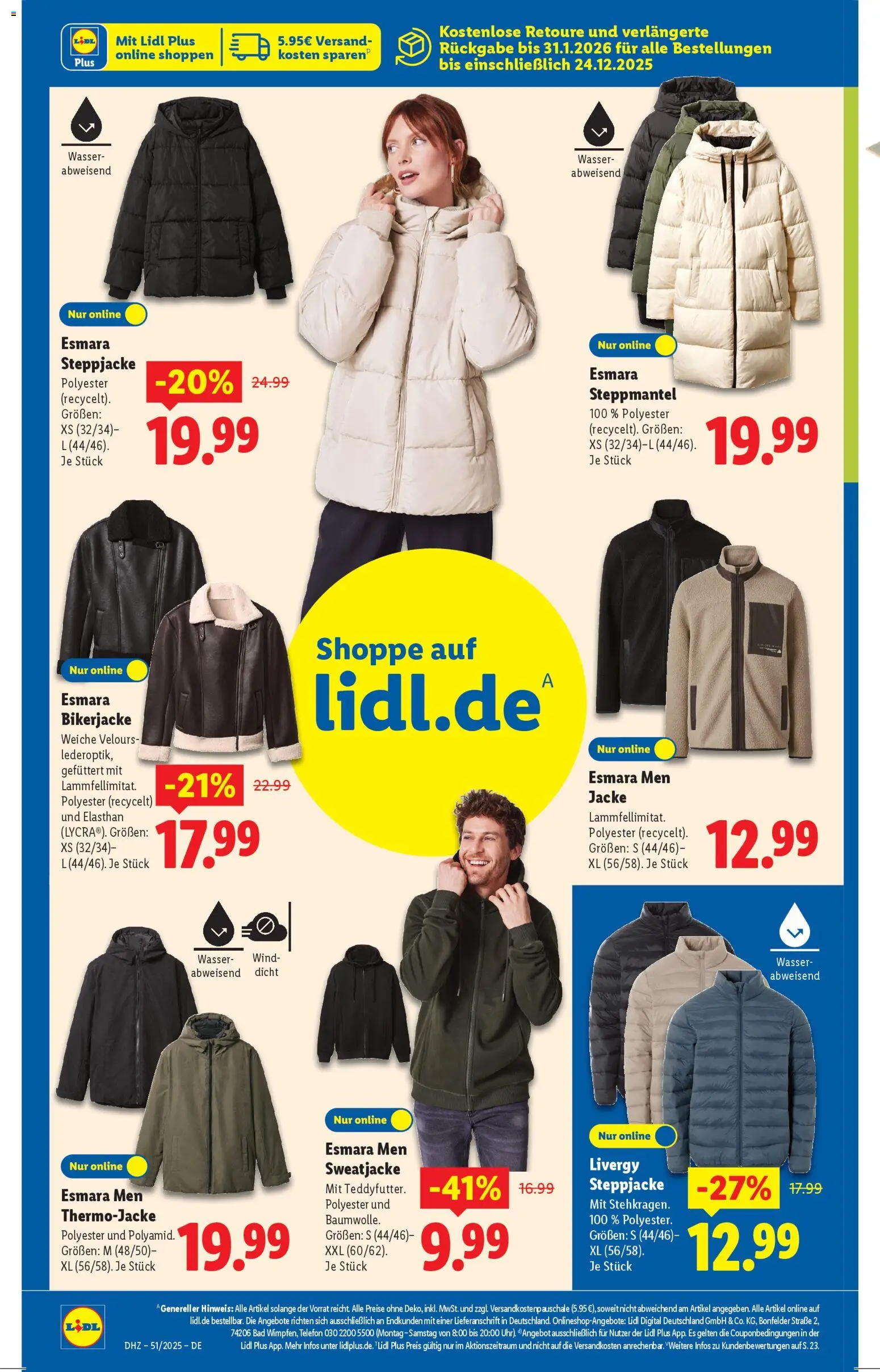 Lidl - Prospekt – gültig ab 15.12.2025 | Seite: 22 | Produkte: Steppmantel, Sweatjacke, Steppjacke, Telefon