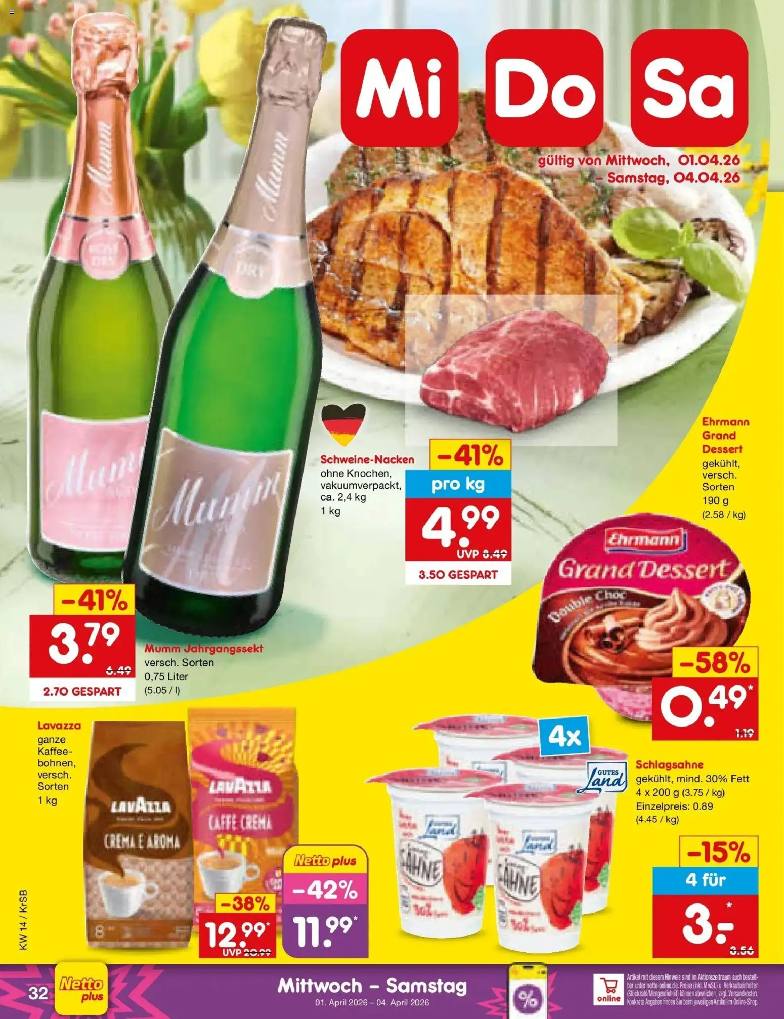 Netto Marken-Discount Prospekt Jüchen	 – gültig ab 29.03.2026 | Seite: 46 | Produkte: Lavazza, Schlagsahne, Kaffee, Schweinenacken