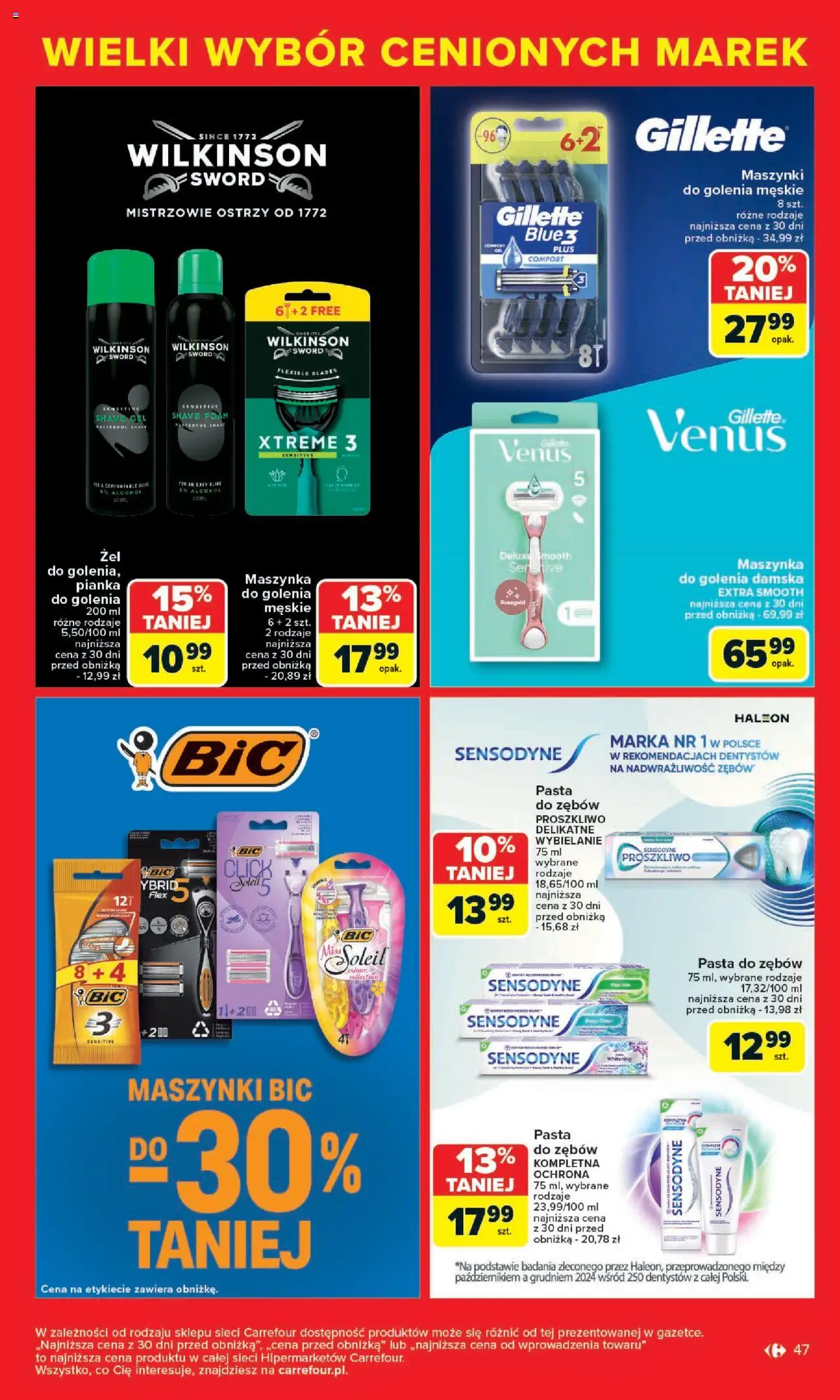 Carrefour Gazetka - Cenione marki, super ceny od 04.08.2025 | Strona: 47 | Produkty: Gillette, Maszynki do golenia, Pianka do golenia, Pasta do zębów