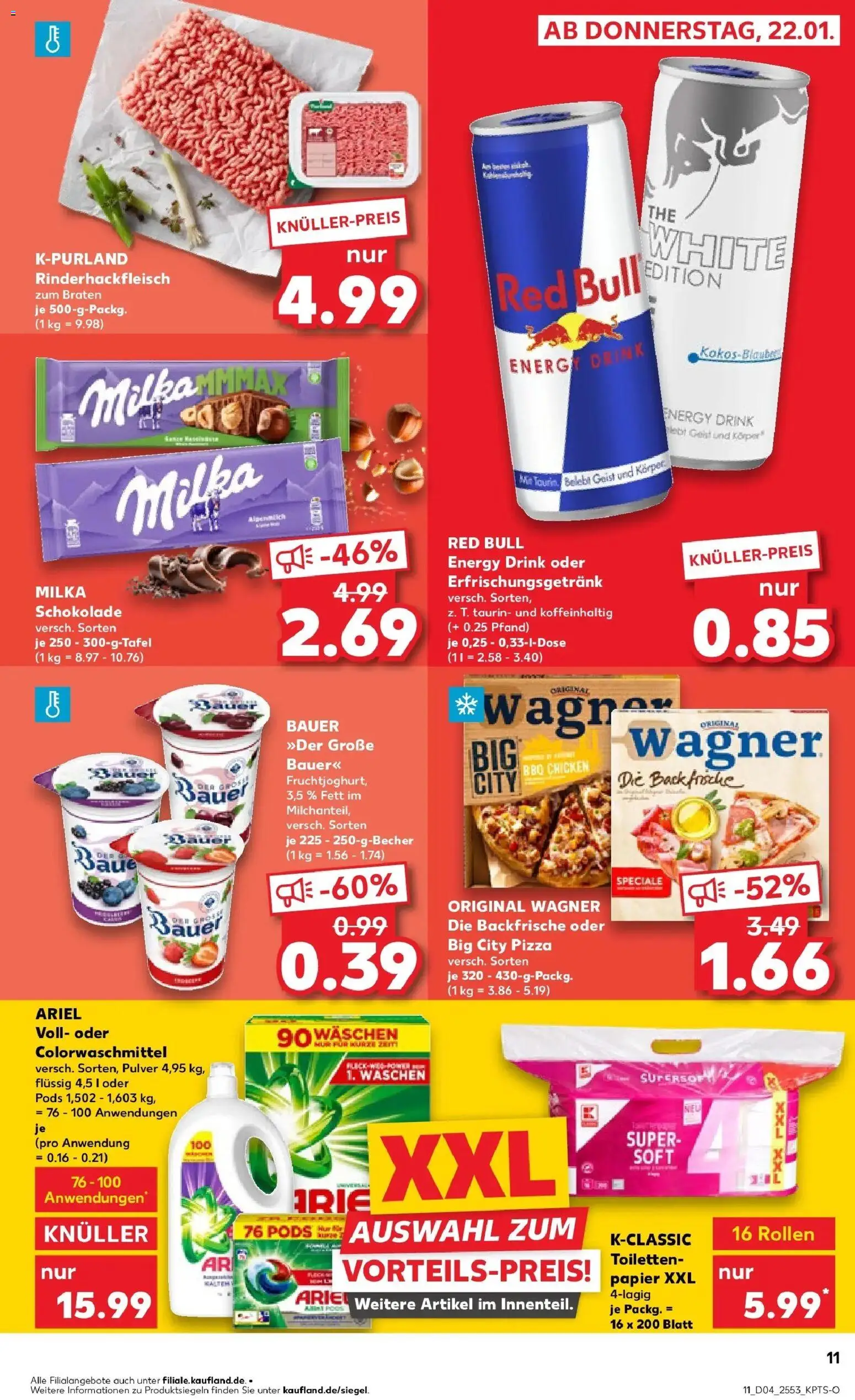 Kaufland prospekt Dreieich	 – gültig ab 25.01.2026 | Seite: 11 | Produkte: Ariel, Schokolade, Pizza, Toilettenpapier