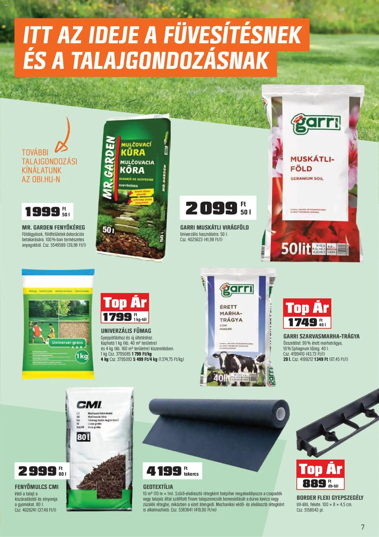 OBI akciós ujság - amely érvényes a következő dátumtól: 31.03.2026 | Oldal: 7 | Termékek: Kavics, Fűmag, Virágföld