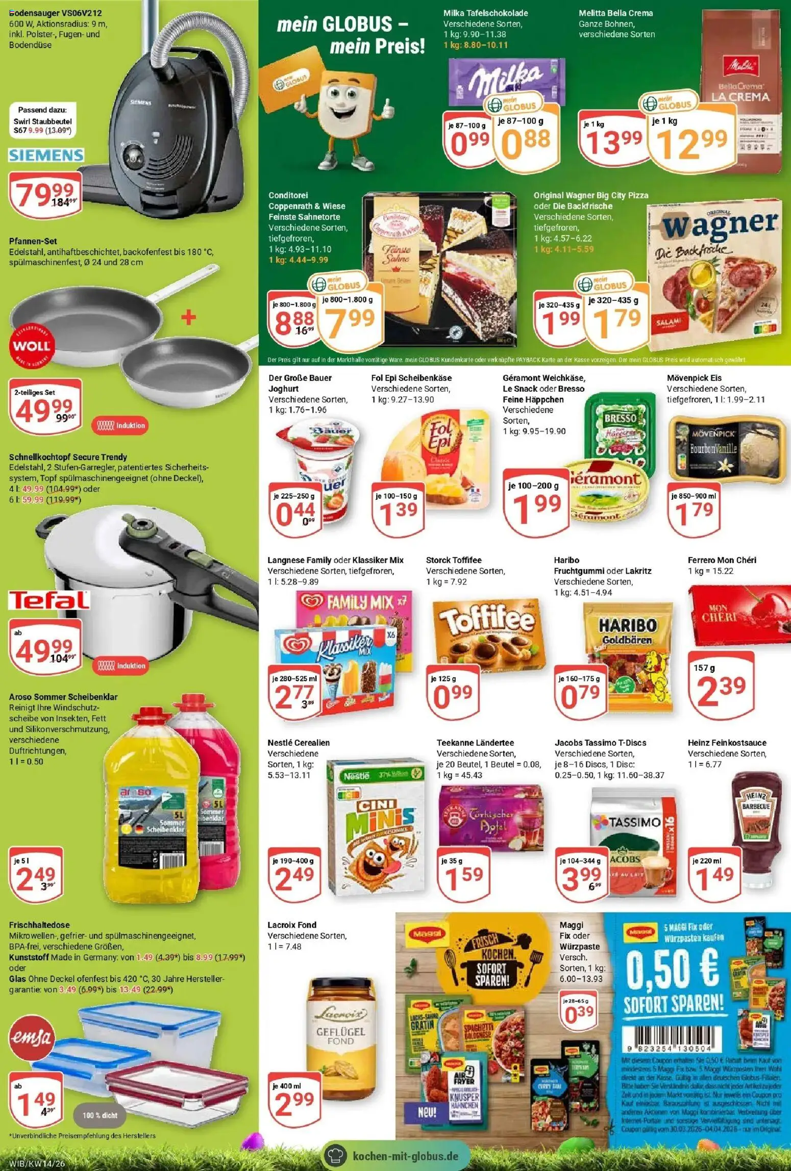 Globus prospekt Wiesbaden-Nordenstadt	 – gültig ab 30.03.2026 | Seite: 8 | Produkte: Siemens, Melitta, Langnese, Maggi
