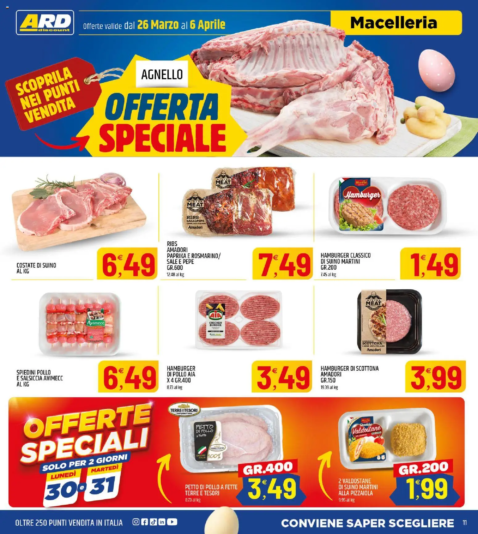 Volantino ARD Discount del 26.03.2026 | Pagina: 11 | Prodotti: Petto di Pollo, Salsiccia, Agnello, Hamburger