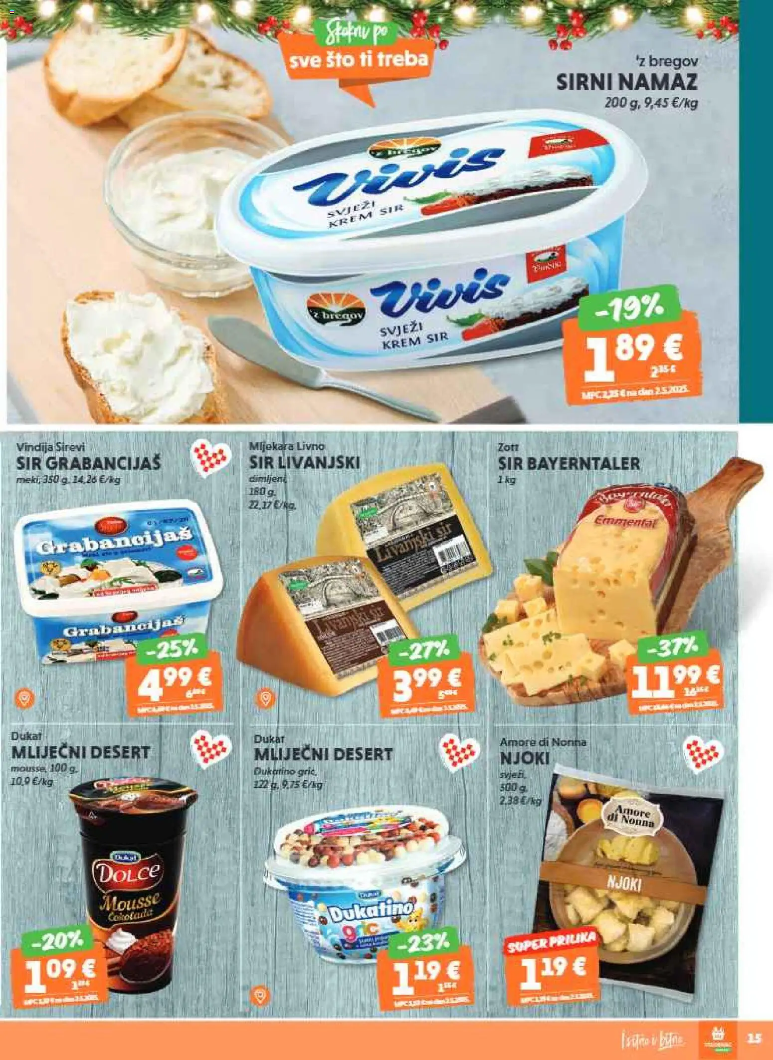 Studenac katalog | vrijedi od 10.12.2025 | Stranica: 15 | Proizvodi: Vindija, Krem sir, Sir, Njoki
