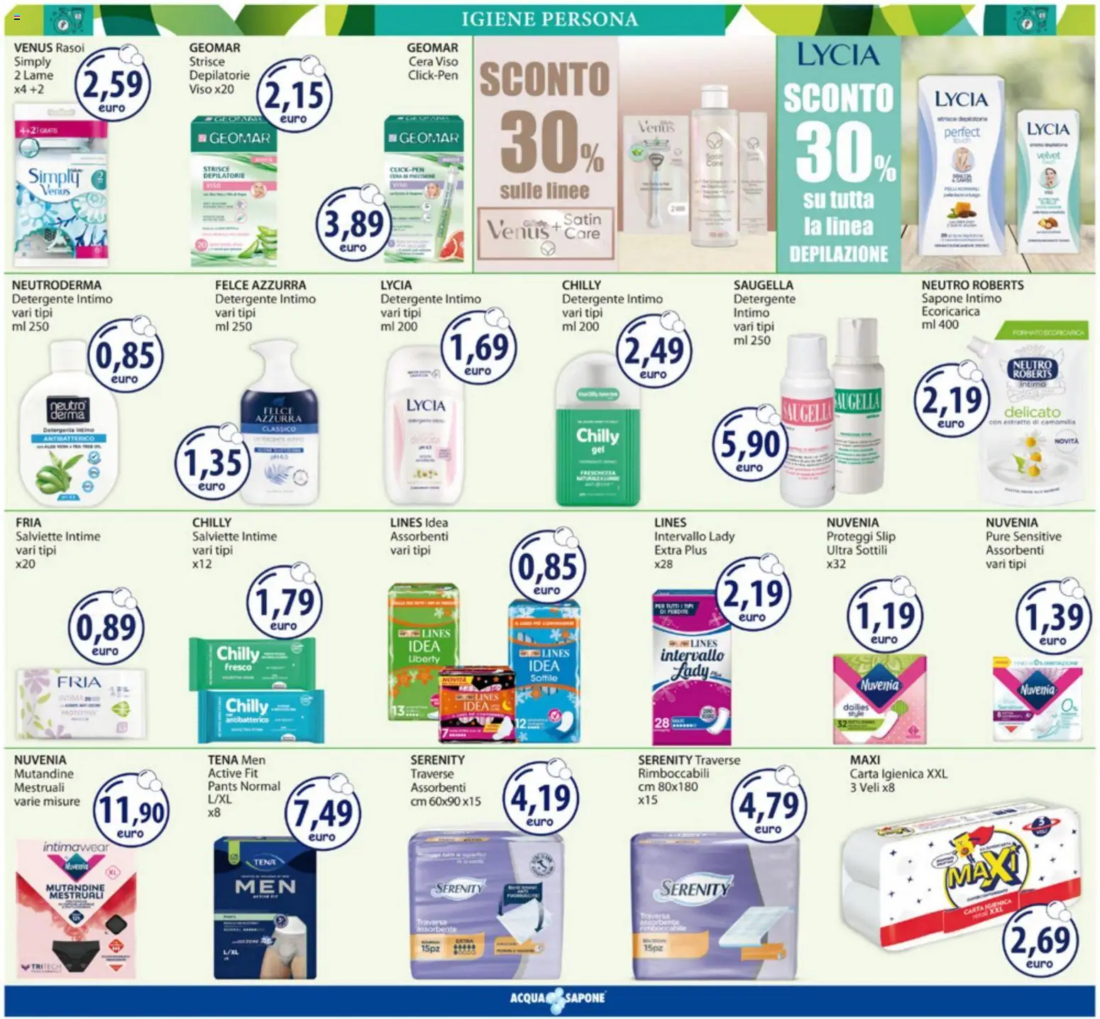 Volantino Acqua e Sapone del 20.04.2026 | Pagina: 9 | Prodotti: Carta igienica, Sapone, Proteggi slip, Slip