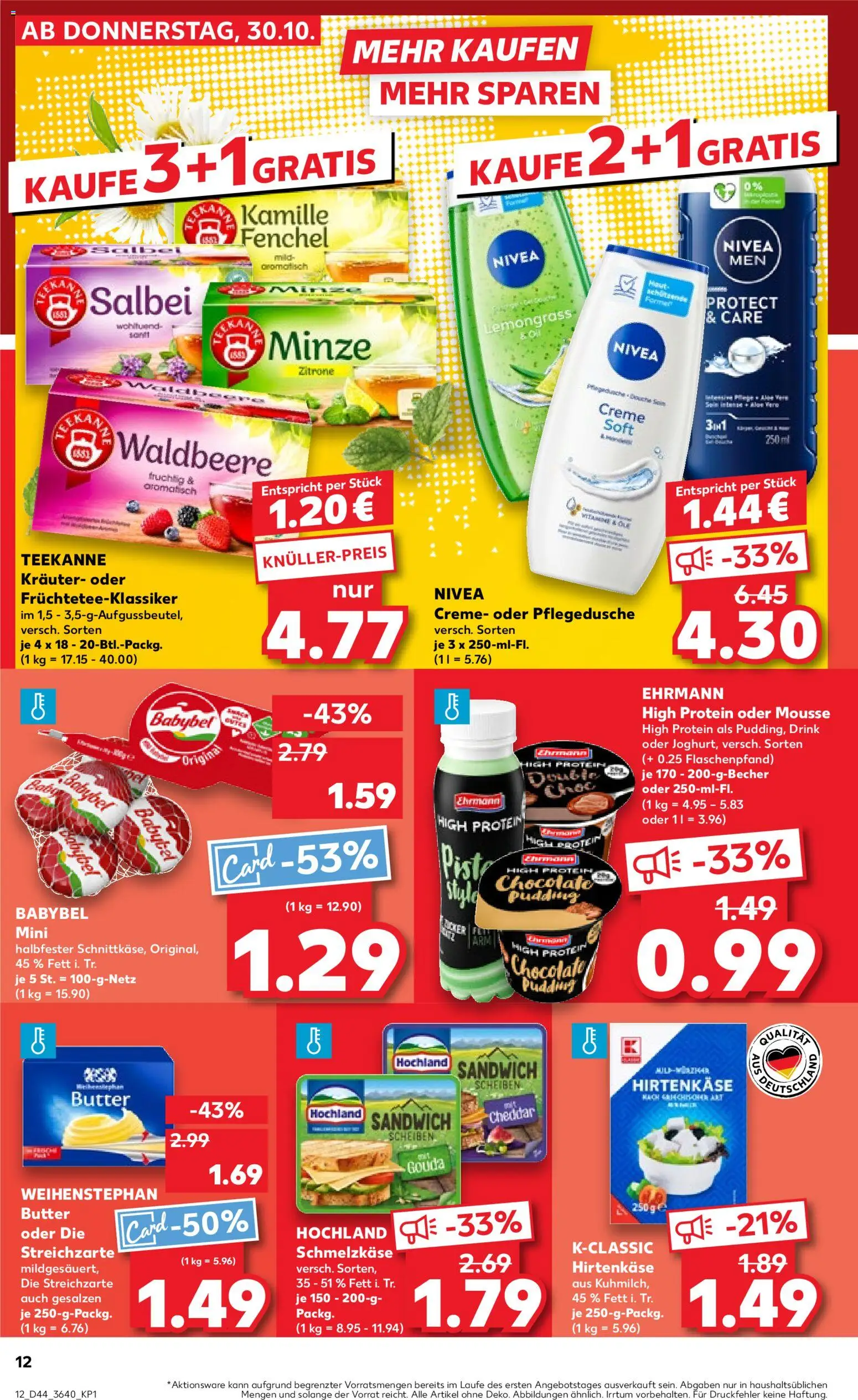 Kaufland prospekt Frankfurt (Oder)	 – gültig ab 02.11.2025 | Seite: 12 | Produkte: Pudding, Weihenstephan butter, Teekanne, Babybel