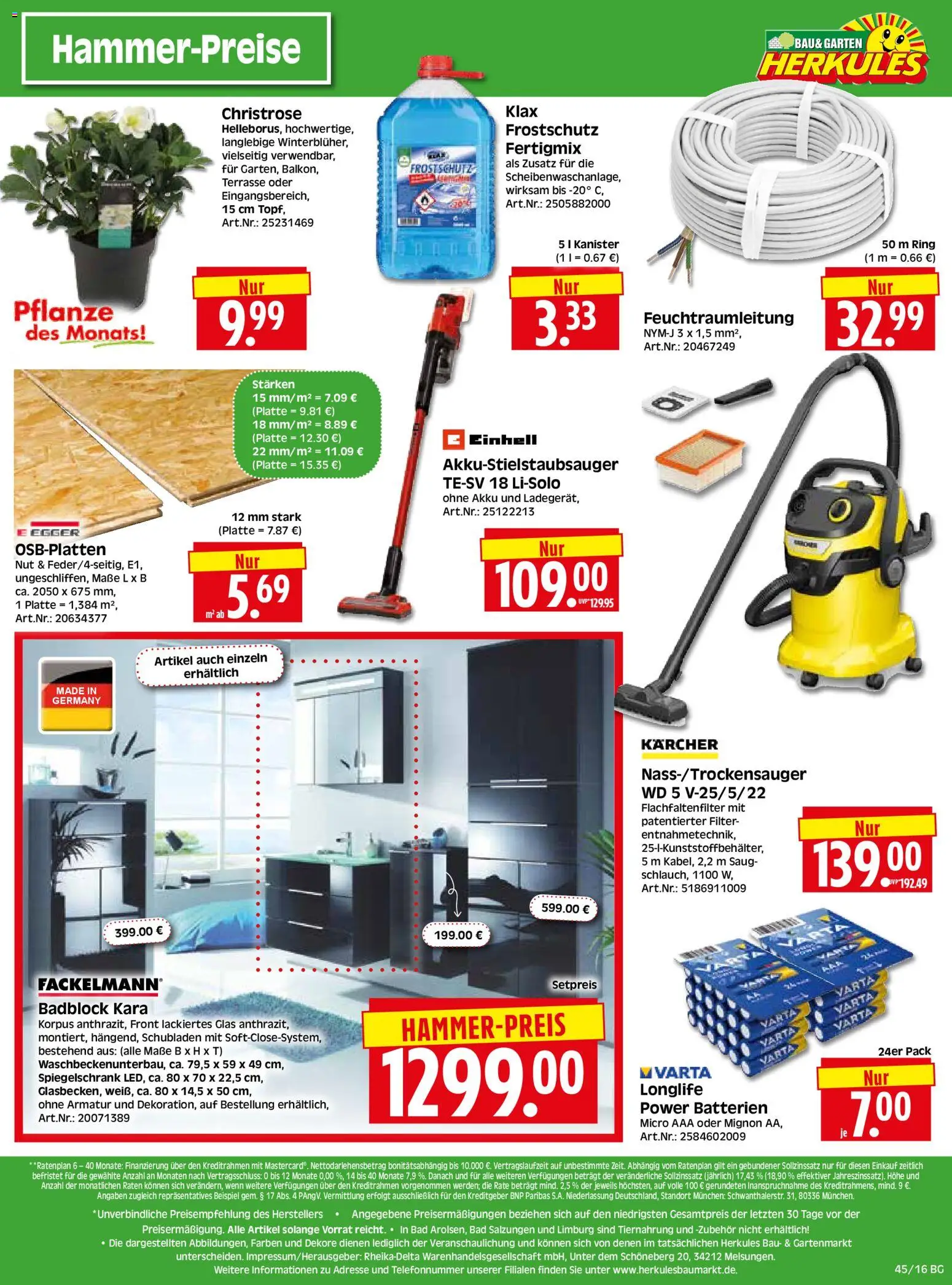 HERKULES Bau & Garten – gültig ab 03.11.2025 | Seite: 16 | Produkte: Batterien, Bad, Armatur, Spiegelschrank