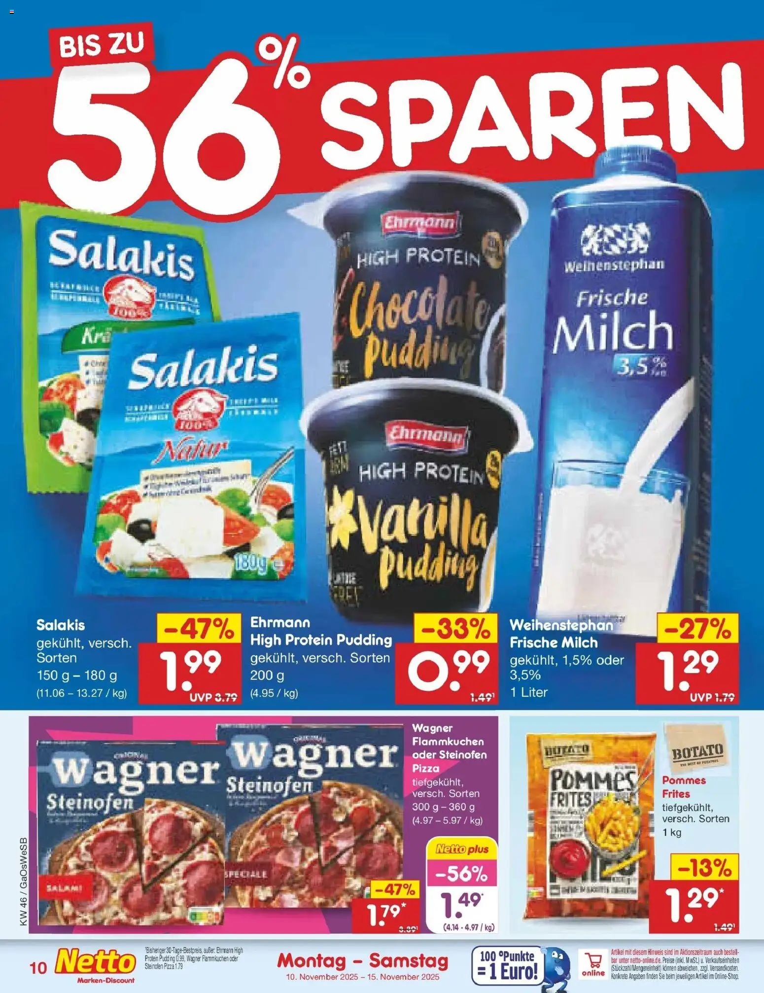 Netto Marken-Discount - Netto: Wochenangebote – gültig ab 10.11.2025 | Seite: 10 | Produkte: High protein pudding, Pudding, Salakis, Pizza