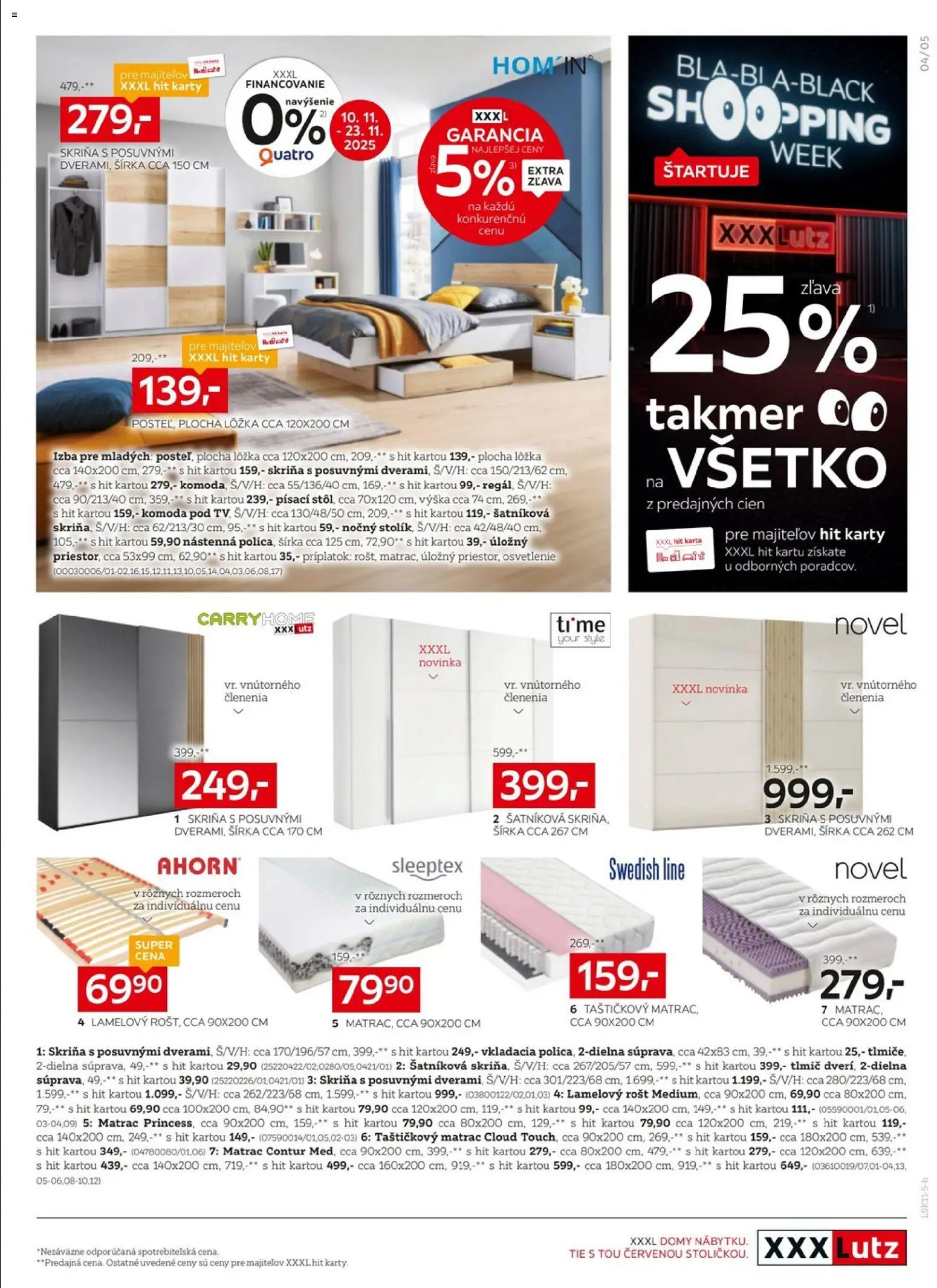 Nové XXXLutz akcie – leták je platný od 10.11.2025 | Strana: 5 | Produkty: Matrac, Skriňa, Osvetlenie, Komoda