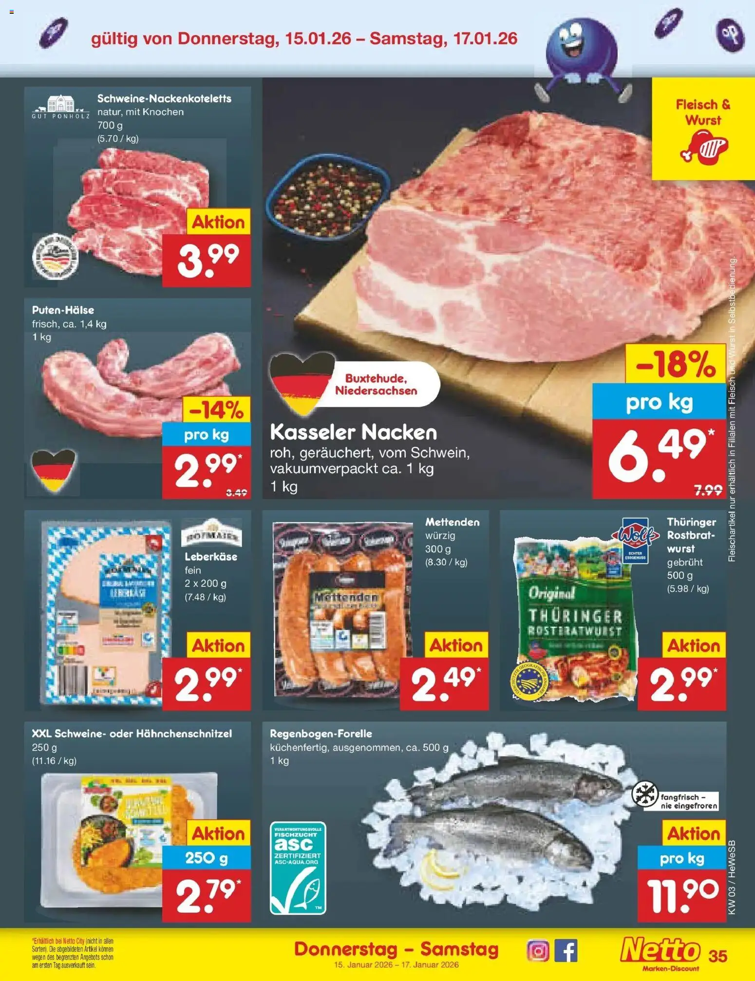 Netto Marken-Discount prospekt Hamburg	 – gültig ab 12.01.2026 | Seite: 39 | Produkte: Kasseler nacken, Wurst, Fleisch, Leberkase