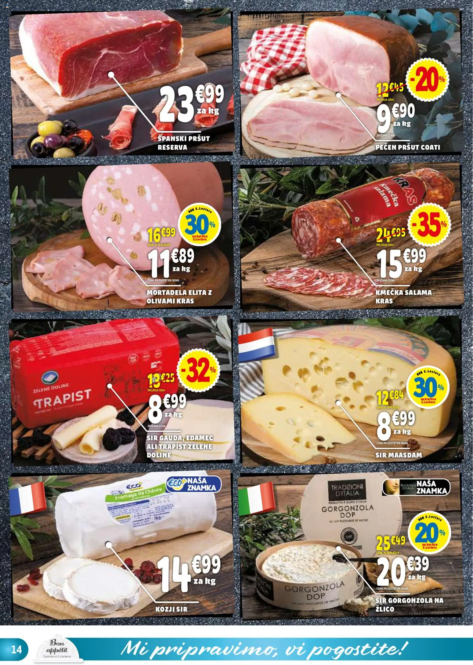 Novi E.leclerc katalog ponudbe – veljaven od 04.02.2026 | Stran: 14 | Izdelki: Pršut, Mortadela, Sir, Salama