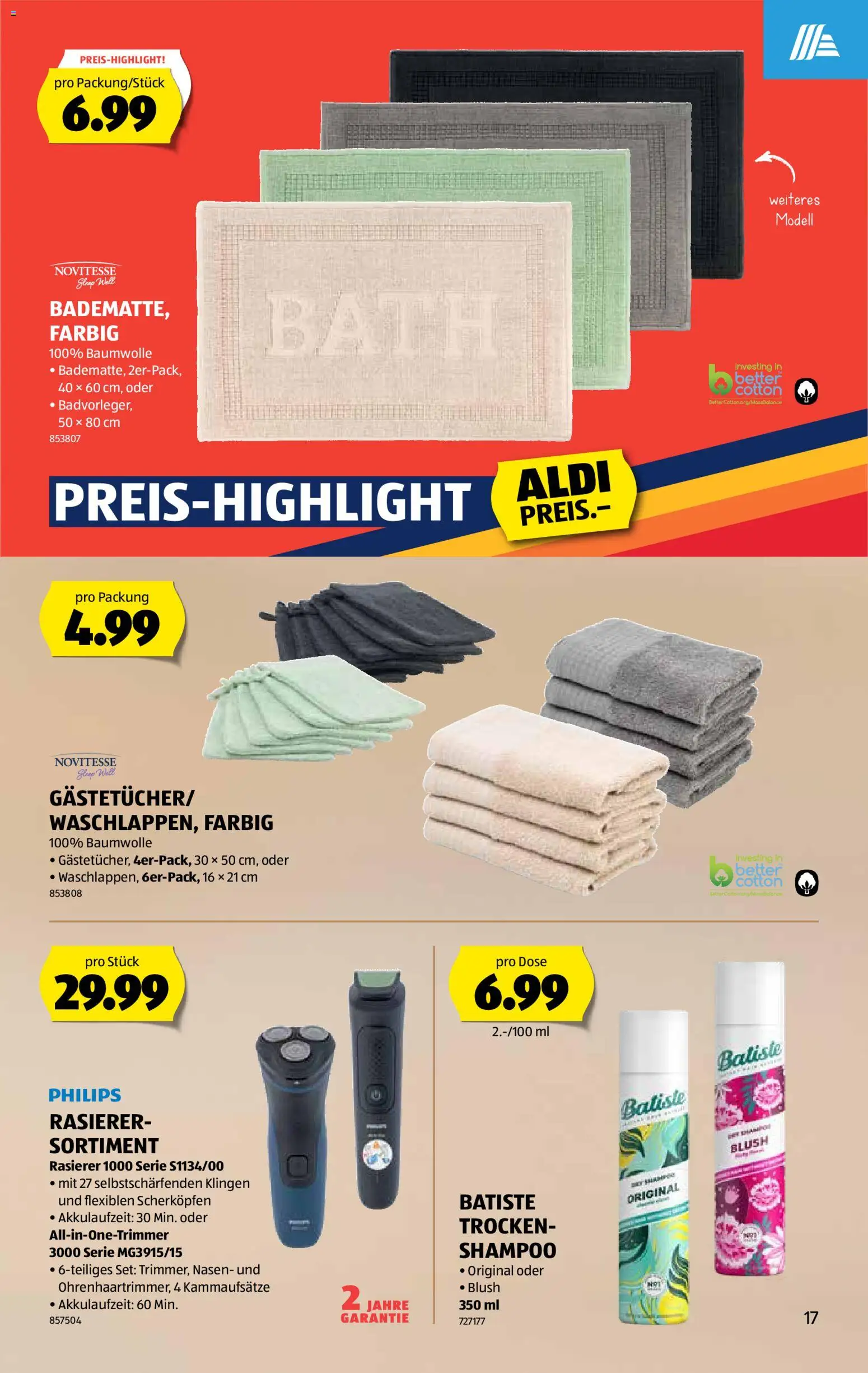 Aldi Aktionen – gültig ab 19.02.2026 | Seite: 18 | Produkte: Blush, Shampoo, Rasierer, Philips