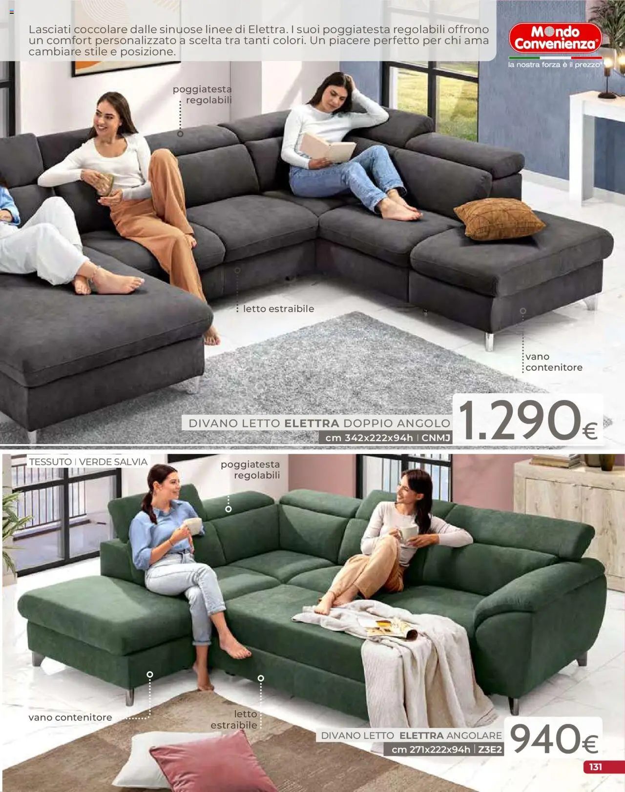 Volantino Mondo Convenienza del 09.09.2025 | Pagina: 133 | Prodotti: Divano letto, Contenitore, Letto, Divano