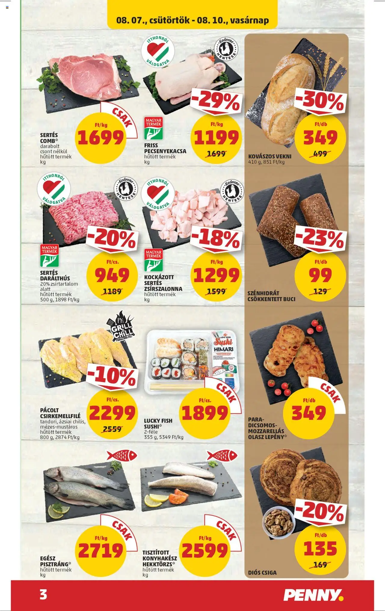 PENNY akciós ujság - amely érvényes a következő dátumtól: 07.08.2025 | Oldal: 3 | Termékek: Grill, Sushi, Pecsenyekacsa