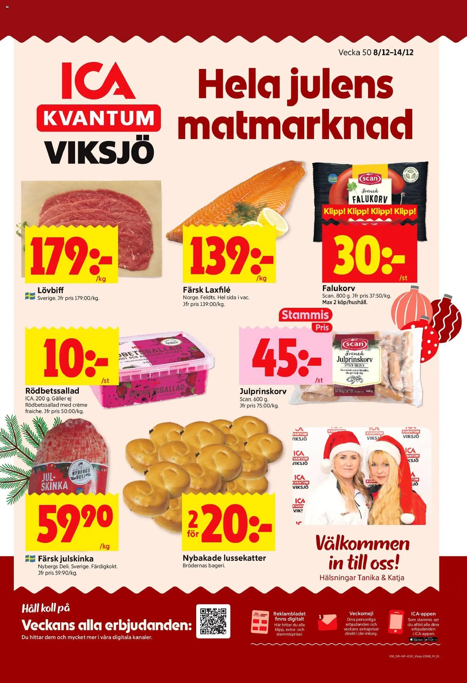 ICA Kvantum reklamblad aktuell från 08.12.2025 | Sida: 1 | Produkter: Rödbetssallad, Falukorv, Skinka, Häll