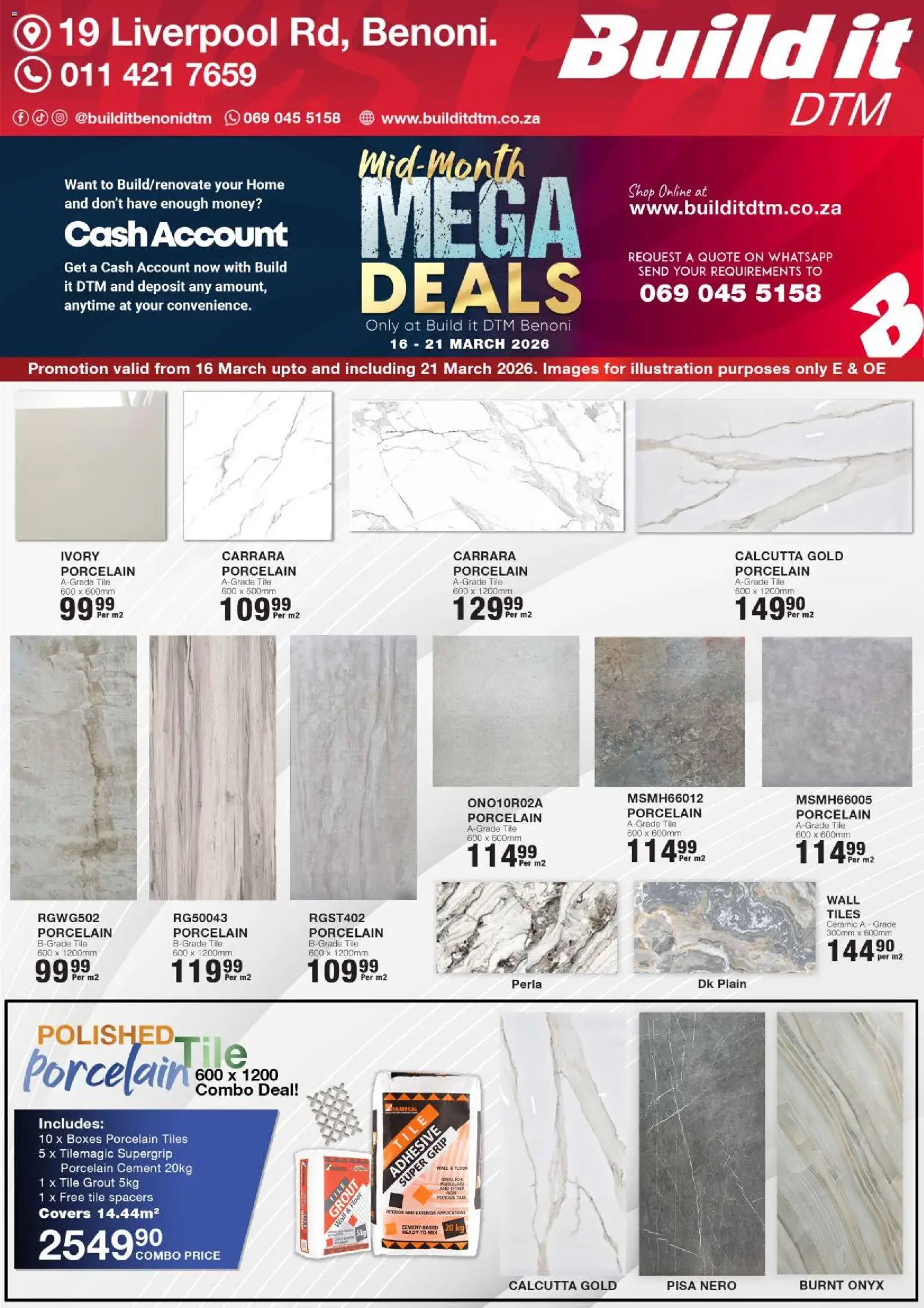 New Build It catalogue – valid from 16.03.2026 | Page: 4 | Products: Tile grout, Adhesive, Cement