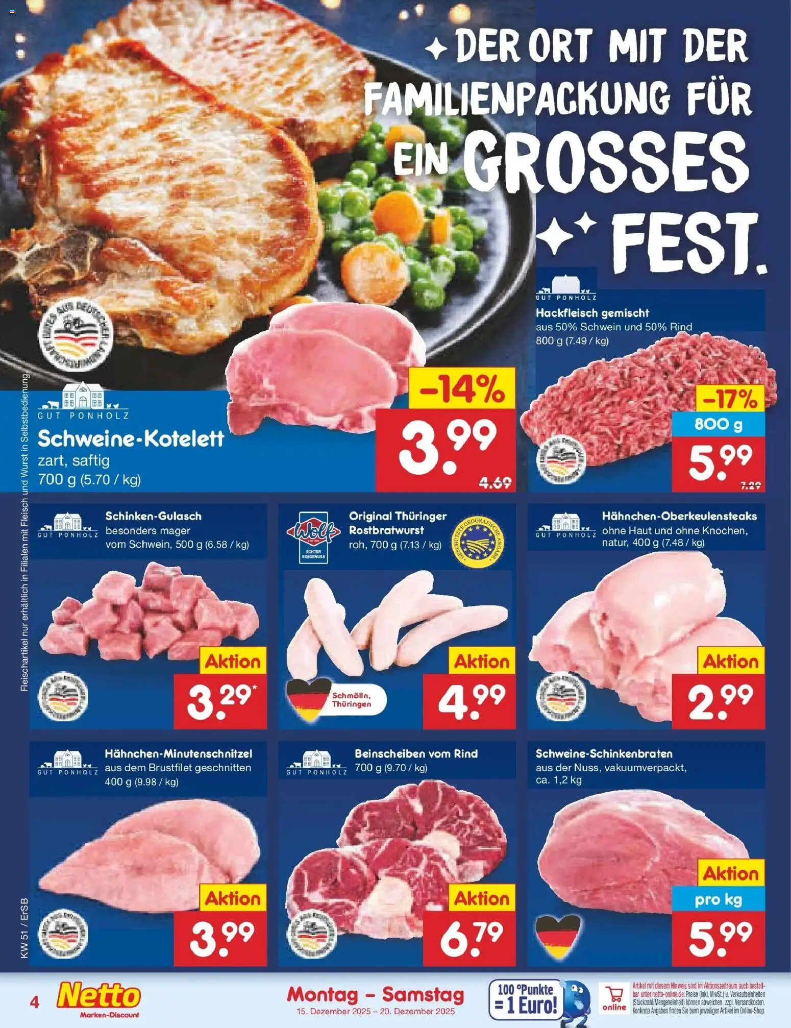 Netto Marken-Discount prospekt Nordhausen	 – gültig ab 15.12.2025 | Seite: 4 | Produkte: Wurst, Fleisch, Hackfleisch