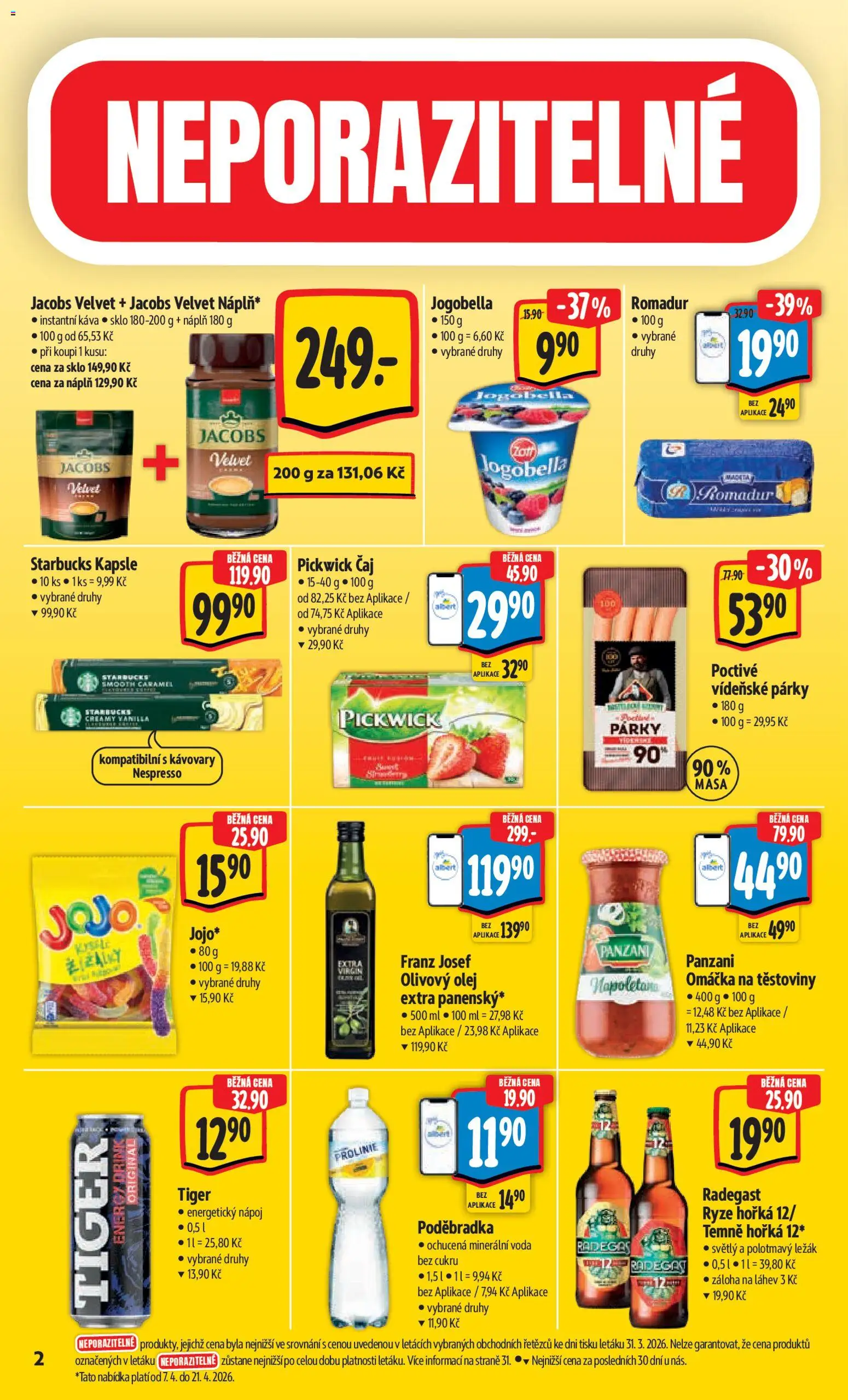 Albert leták - Hypermarket od 07.04.2026 | Strana: 6 | Produkty: Voda, Olej, Minerální voda, Jacobs velvet