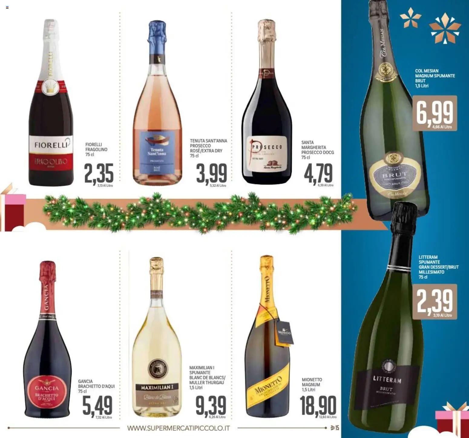 Volantino Piccolo del 24.11.2025 | Pagina: 15 | Prodotti: Prosecco, Spumante