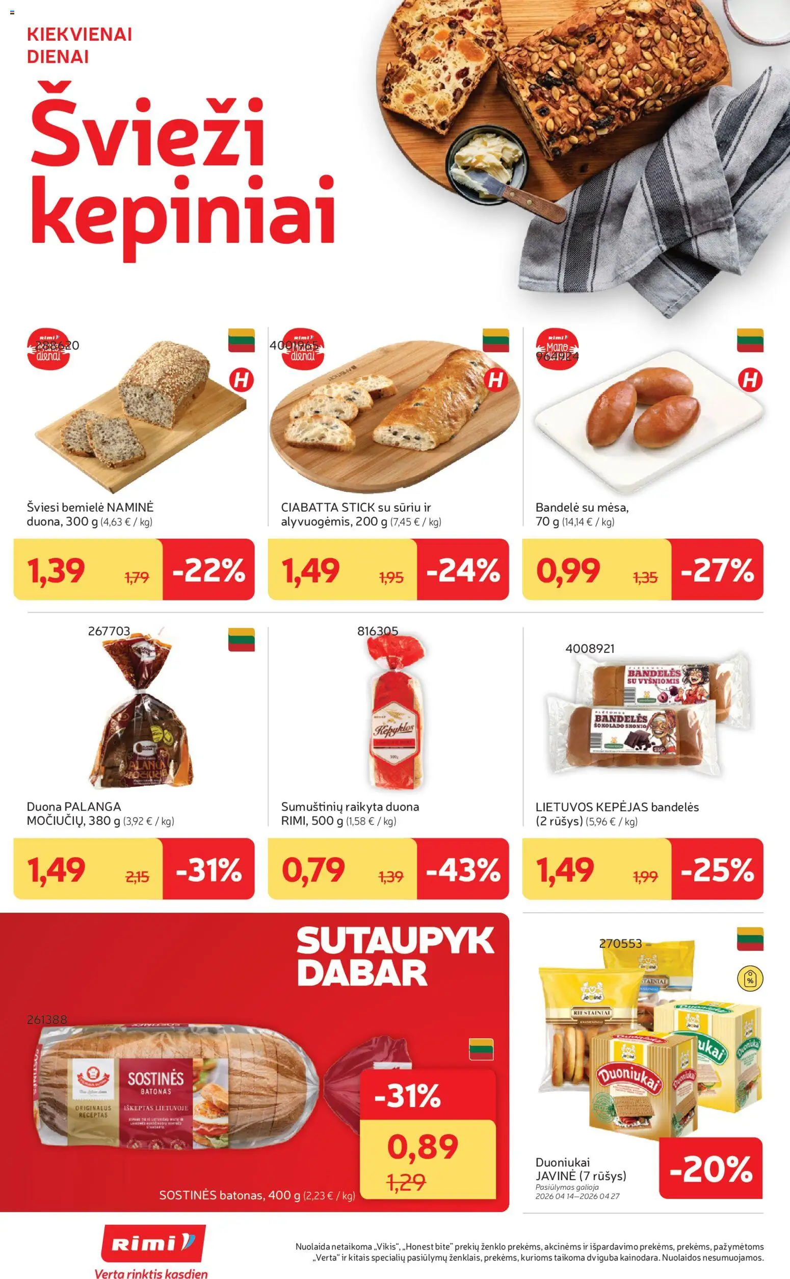 Rimi akcijos nuo 21.04.2026 | Puslapis: 16 | Prekių: Batonas, Bandelė, Bandelės, Duona