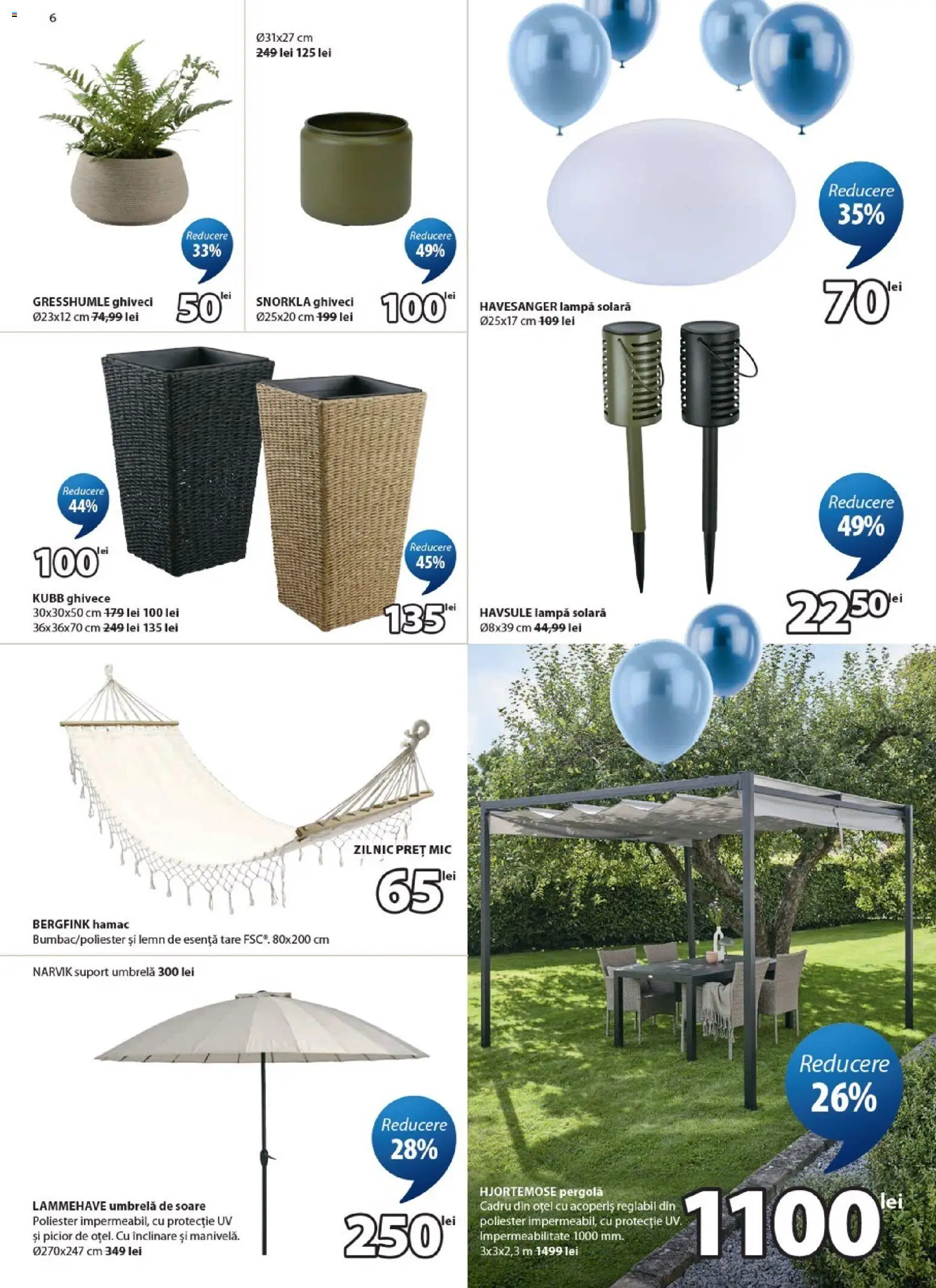 Noul catalog JYSK – valabil de la 25.03.2026 | Pagină: 6 | Produse: Umbrelă, Hamac, Ghiveci, Lampă