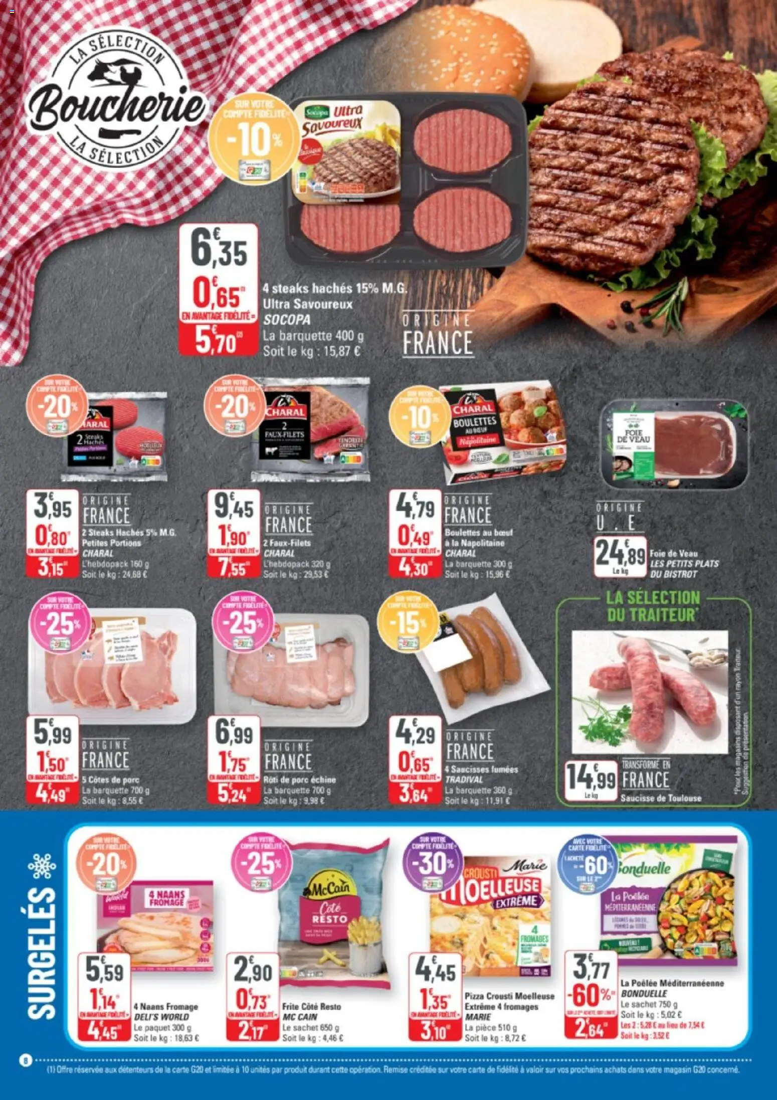 {H1} | Page: 8 | Produits: Saucisse, Pizza, Porc, Foie de veau