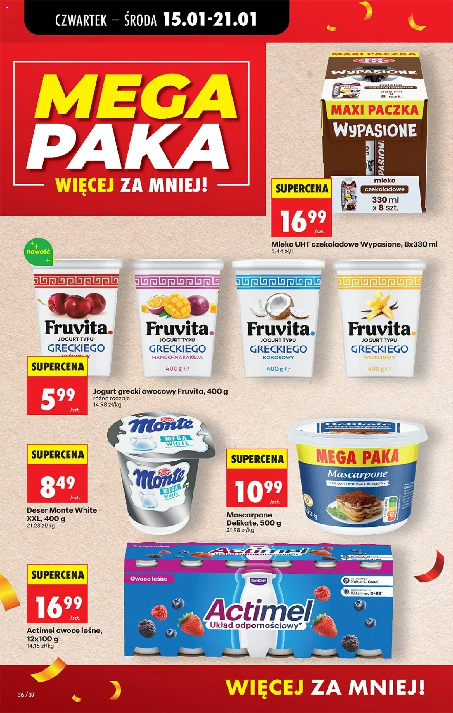 Biedronka gazetka - Oferta w tym tygodniu od 15.01.2026 | Strona: 44 | Produkty: Jogurt grecki, Mleko, Ser, Owoce