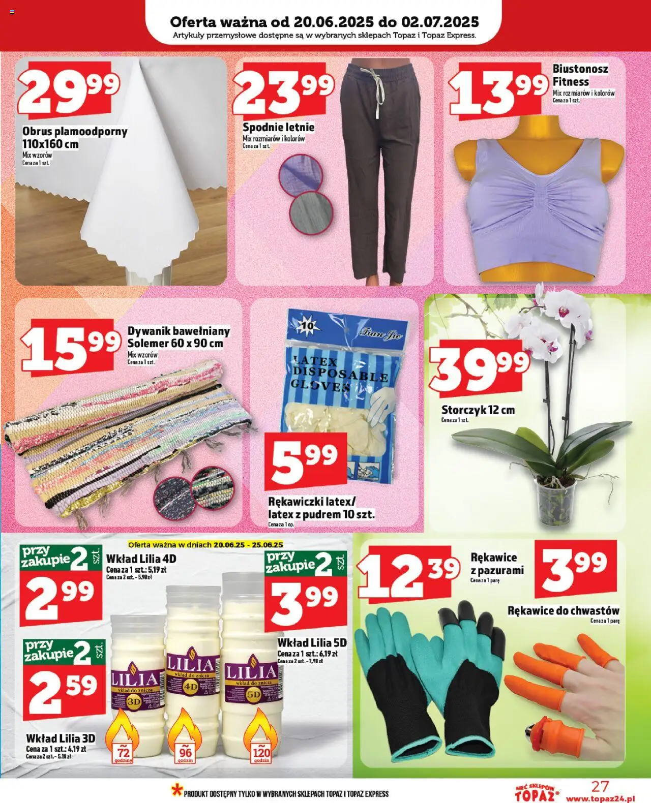 Topaz Gazetka od 20.06.2025 | Strona: 27 | Produkty: Biustonosz, Rękawiczki, Róż, Storczyk