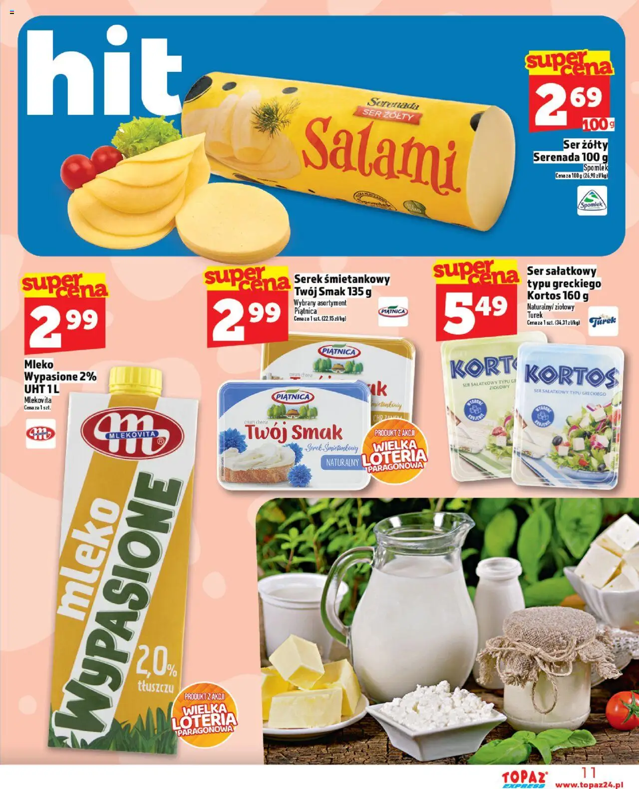 Topaz Gazetka - Express od 21.08.2025 | Strona: 11 | Produkty: Ser żółty, Mleko wypasione, Mleko, Salami