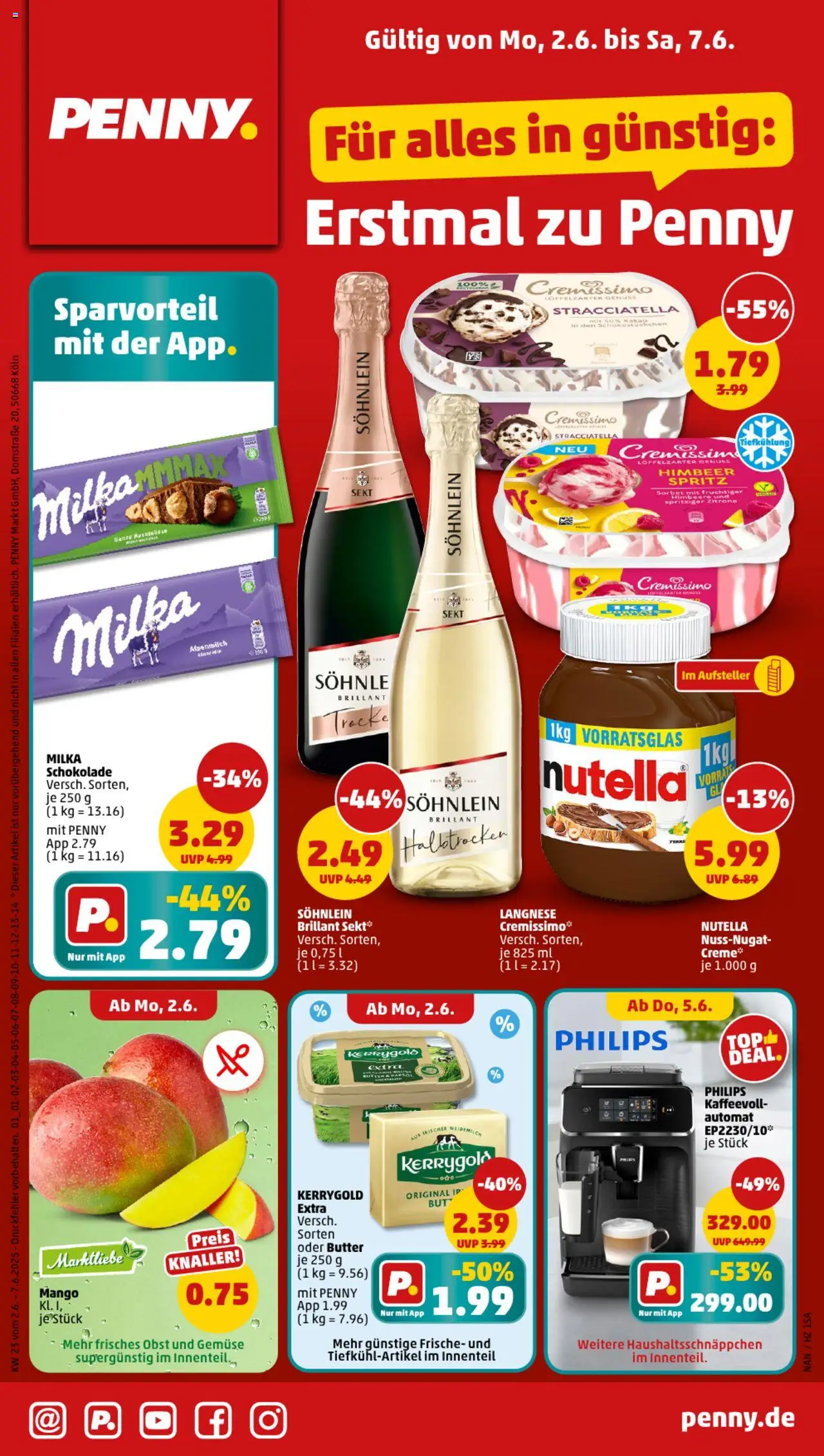 Penny Prospekt 	 - gültig ab dem 02.06.2025 | Seite: 1 | Produkte: Rapsöl, Milka, Nutella, Obst